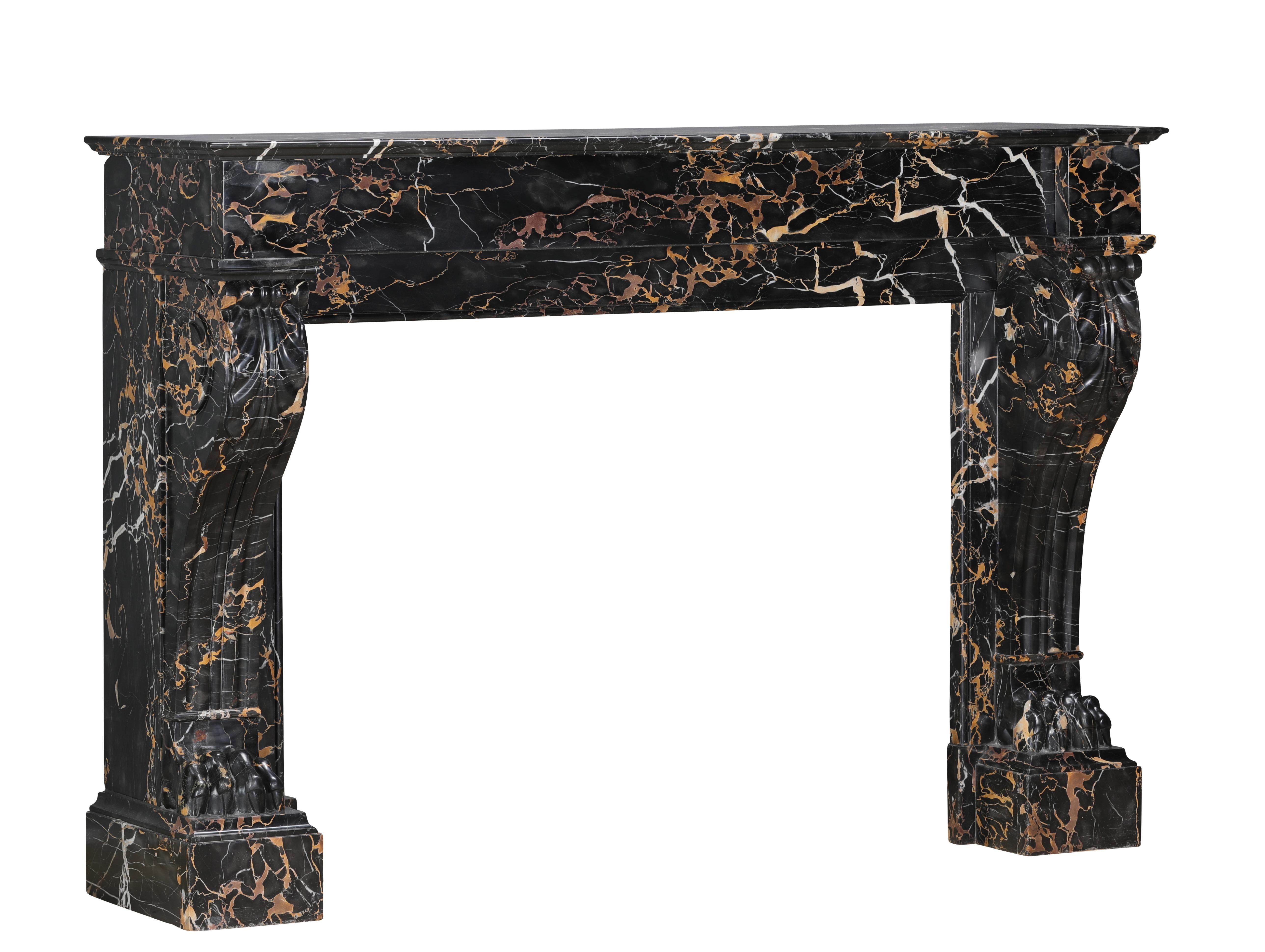 19th Century Portor Marble Fireplace Mantel With Lion Paws - Rare Luxury For Sale 9