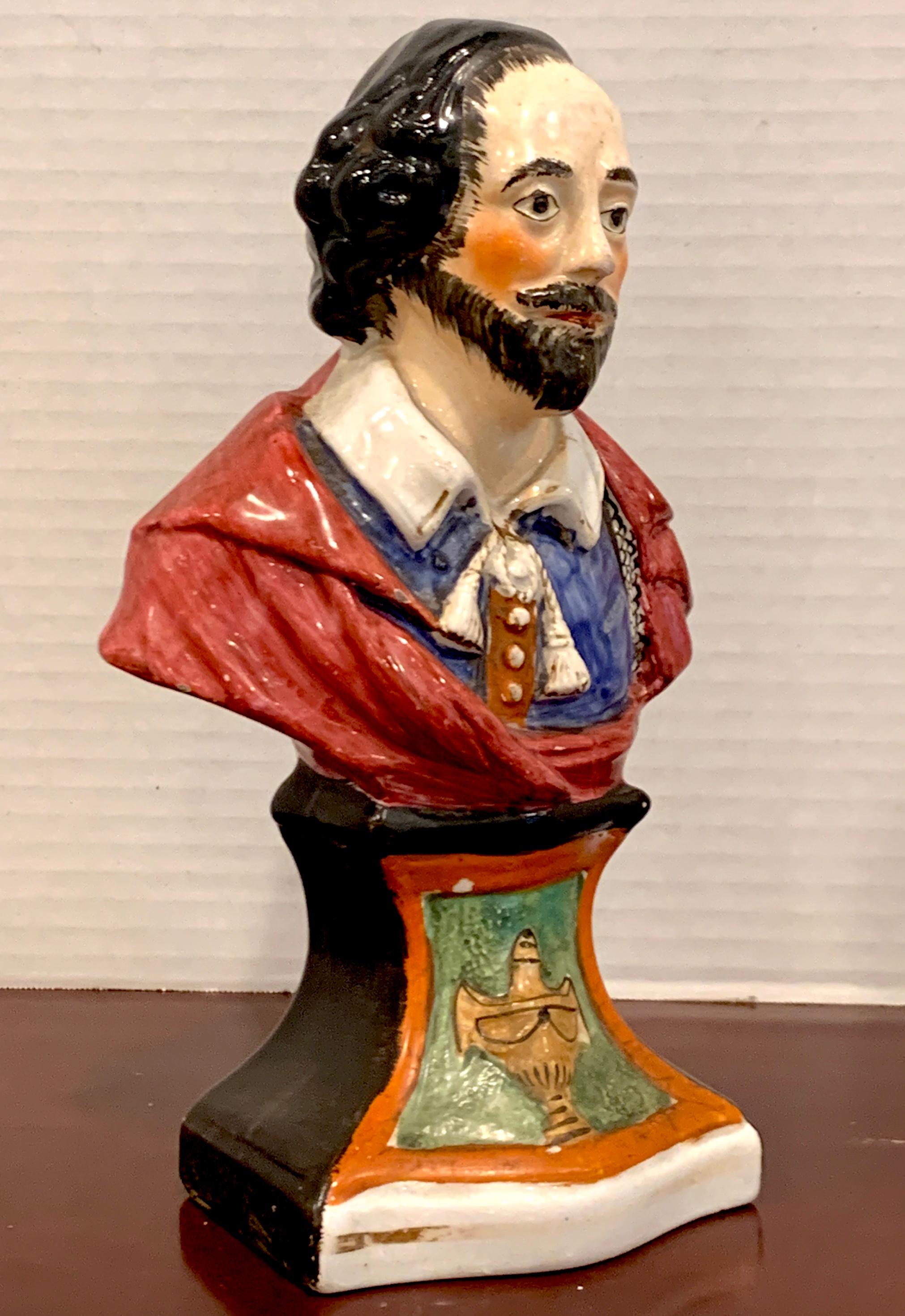 Hand-Painted 19th Century Portrait Bust of William Shakespeare For Sale