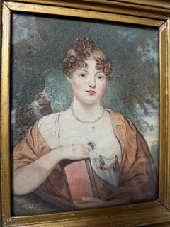 19th Century Portrait Giltwood, Engraving Etching of Woman, Gilded Frame, Regent