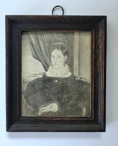 Portrait Miniature In Graphite American 19th Century