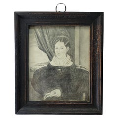 19th Century Portrait Miniature In Graphite American 