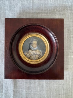 19th Century Portrait Miniature of a Lady in Elizabethan Dress, Watercolor on Iv