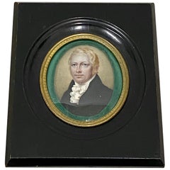 Antique 19th Century Portrait Miniature of a Young Man with Blonde Hair and Blue Eyes