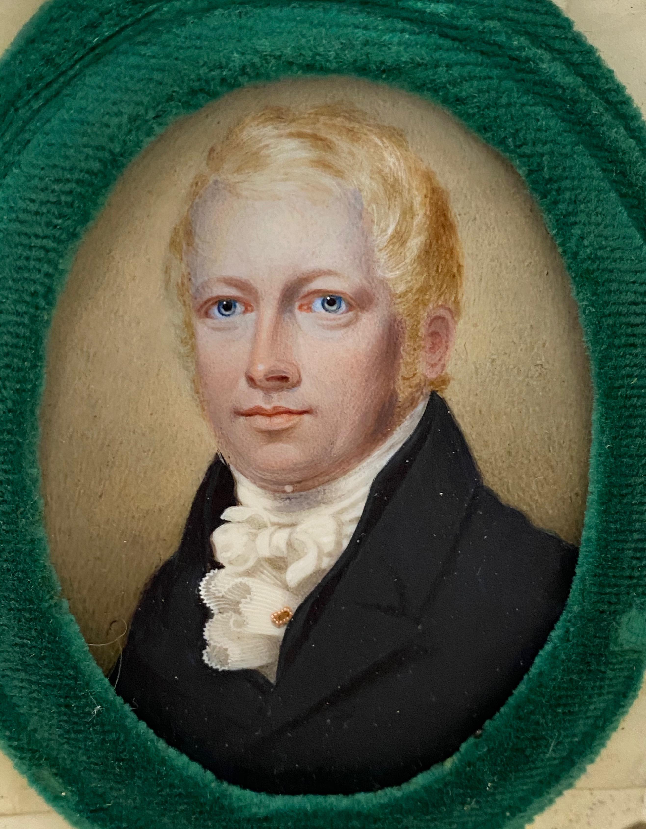 19th century portrait miniature of a young man with blonde hair and blue eyes.

Handsome young man with blonde hair and blue eyes.

The miniature sits loosely in the frame. The frame is included as added support only.

Portrait dimensions 2