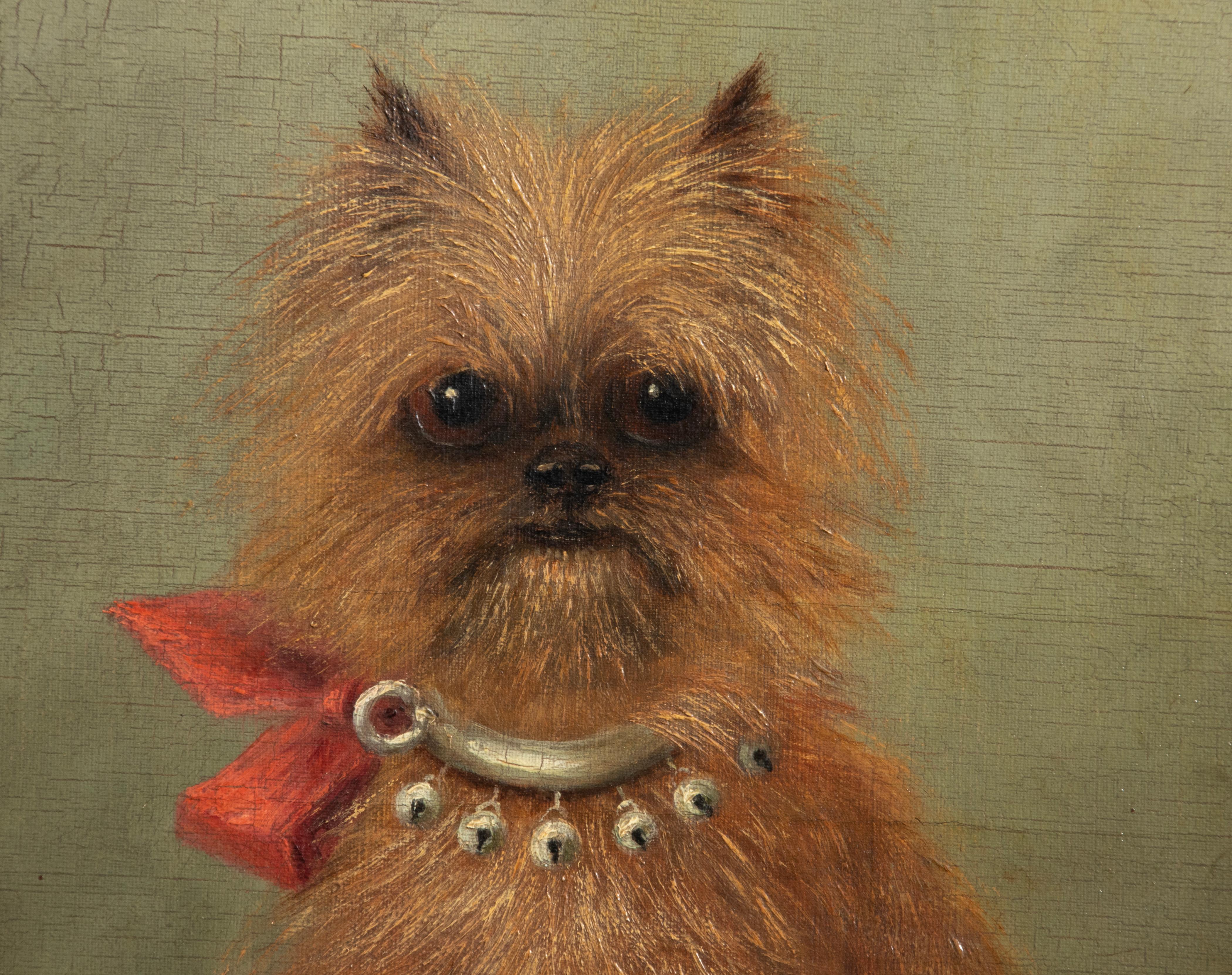 Hand-Painted 19th Century Portrait of a Griffon Bruxellois Dog Named Mouche Cora, Zélia Klerx