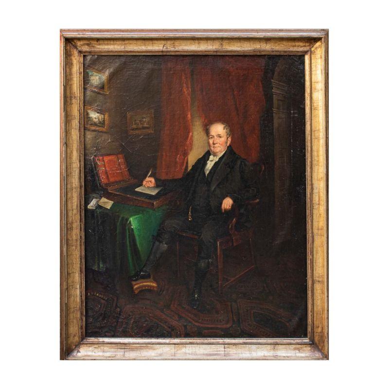Oiled 19th Century Portrait of a Gentleman Painting Oil on Canvas Lombard School For Sale