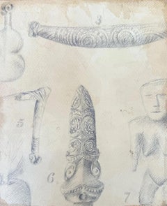 19th century portrait of a Māori, with indigenous artefacts on reverse