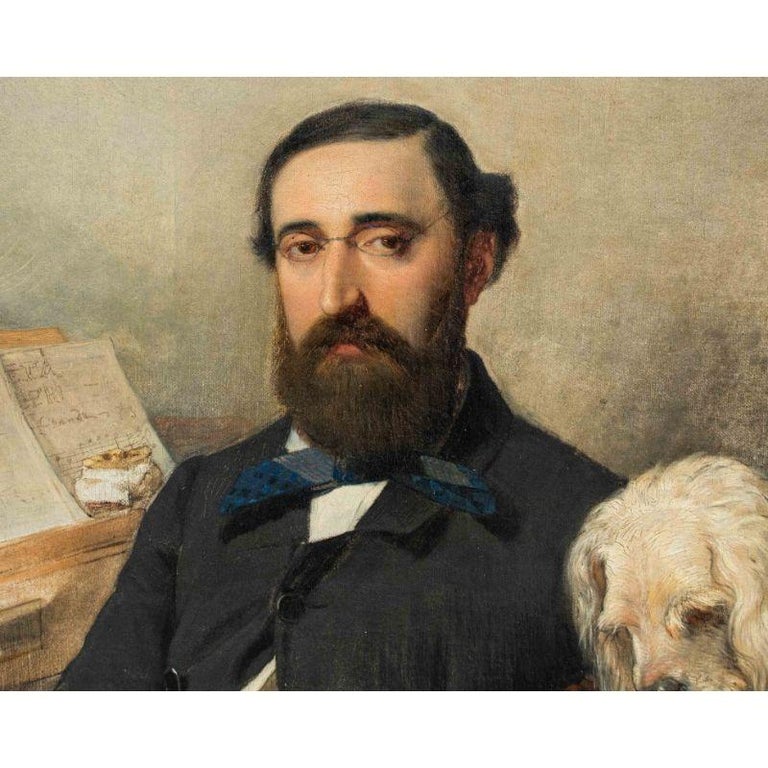 19th Century Portrait of a Nobleman with dog Painting Oil on Canvas by ...