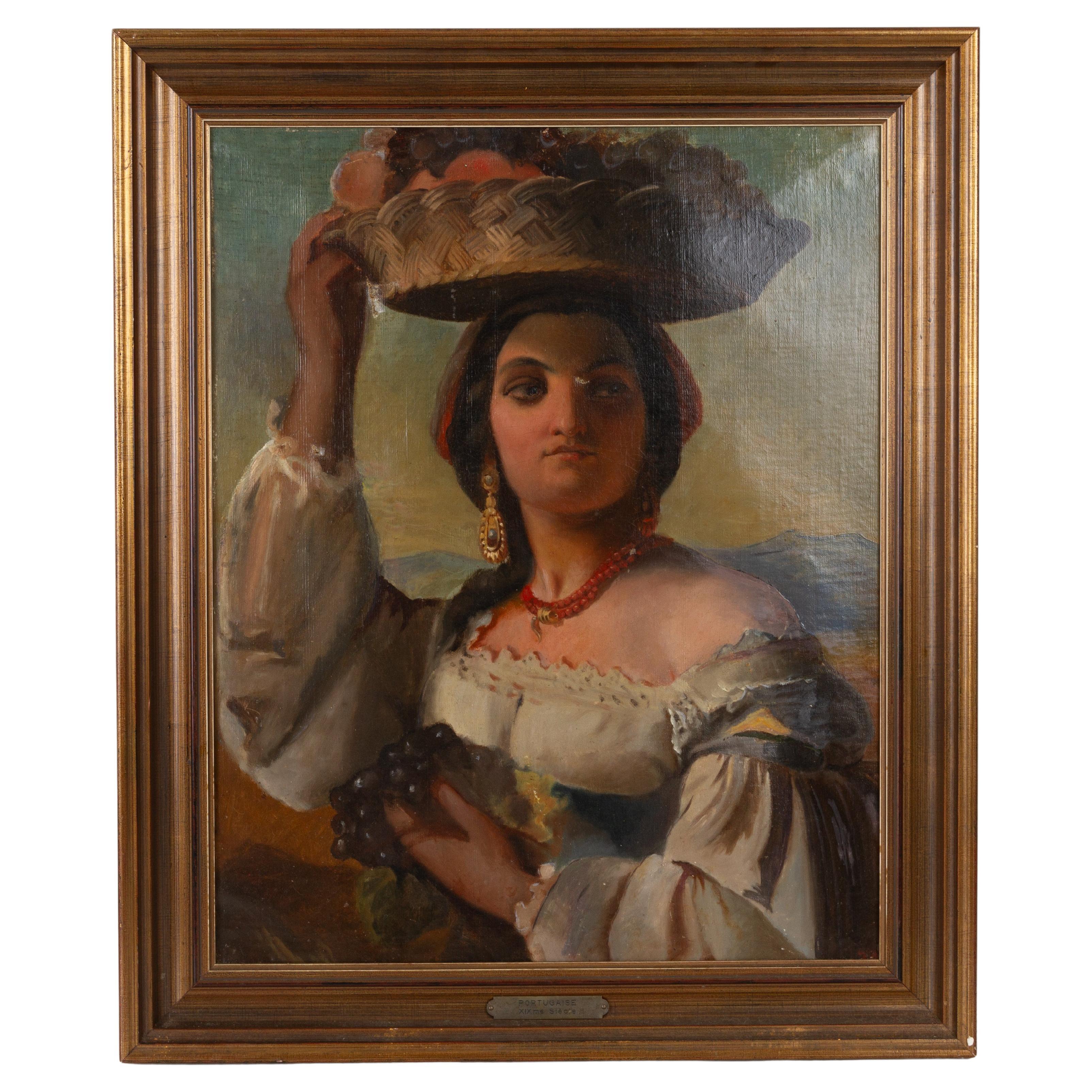 19th Century Portrait of a Portuguese Woman Oil Painting 