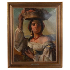 Antique 19th Century Portrait of a Portuguese Woman Oil Painting 