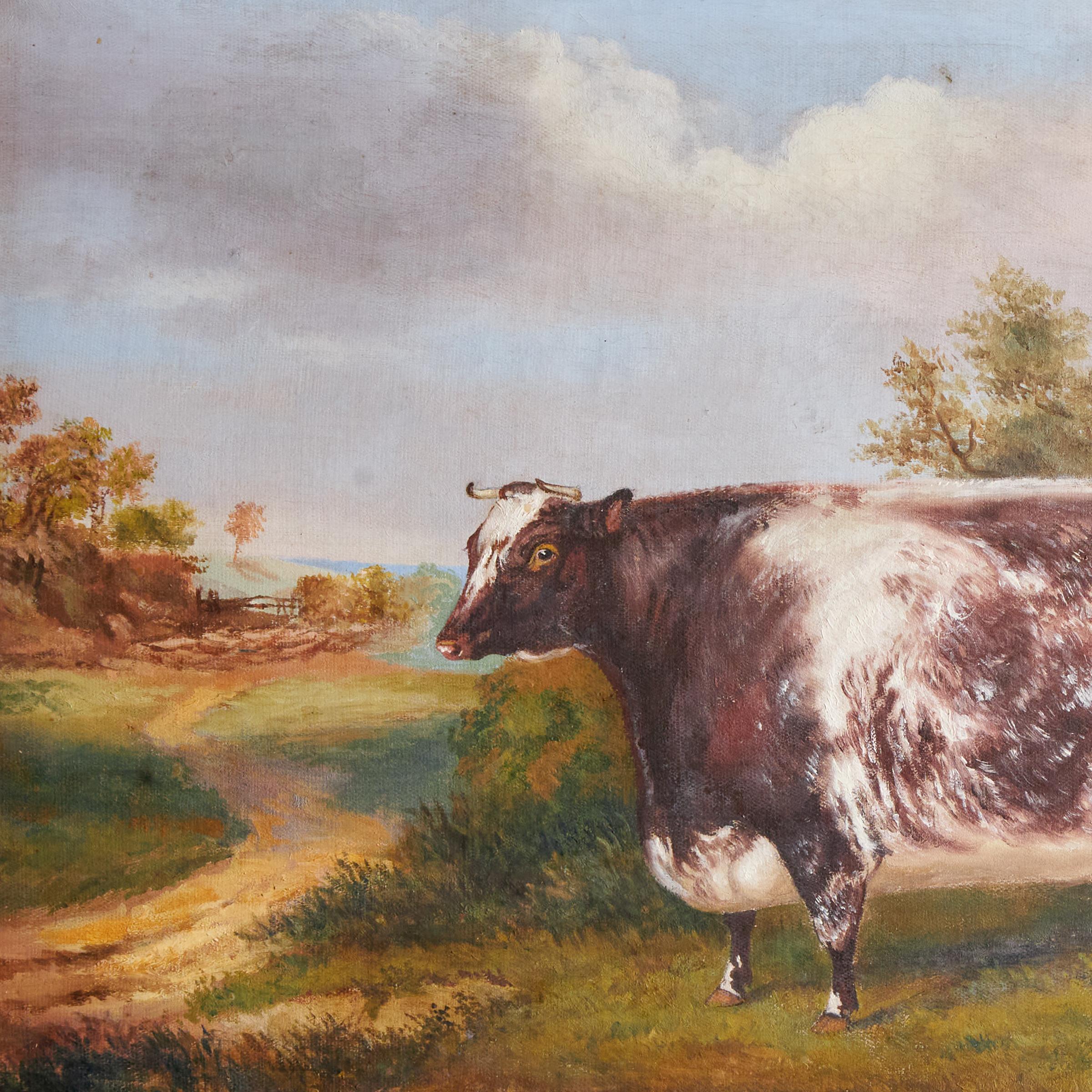 Other 19th Century Portrait of a Prize Winning Cow in a Landscape Scene, Forest Bel For Sale
