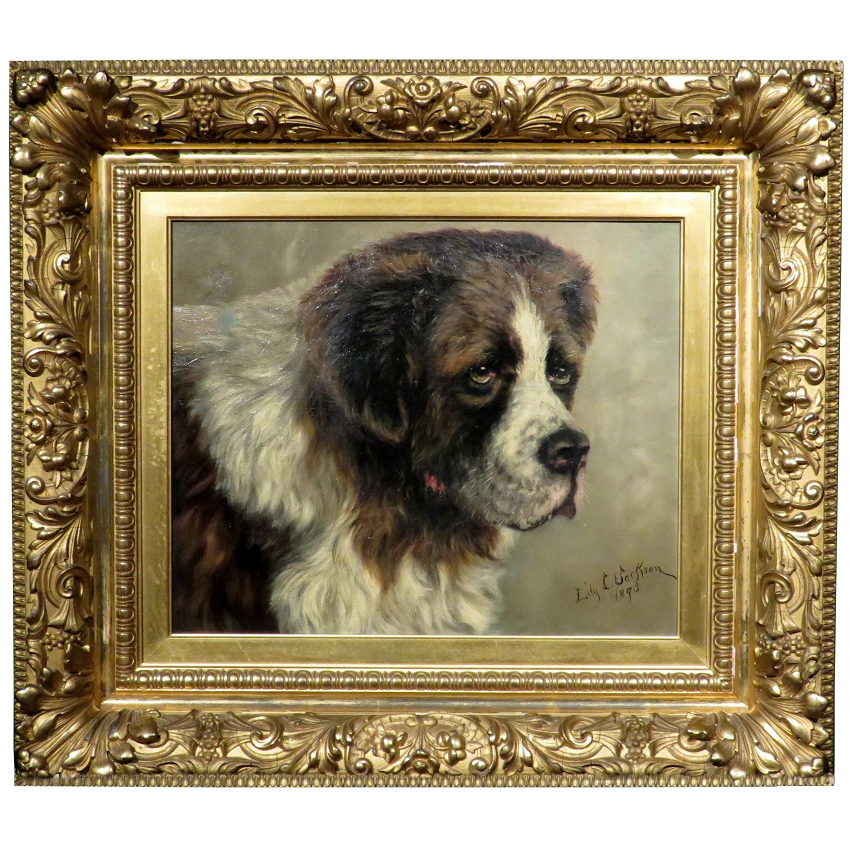 19th Century Sporting Dog Portrait of a Saint Bernard by Lily Irene Jackson