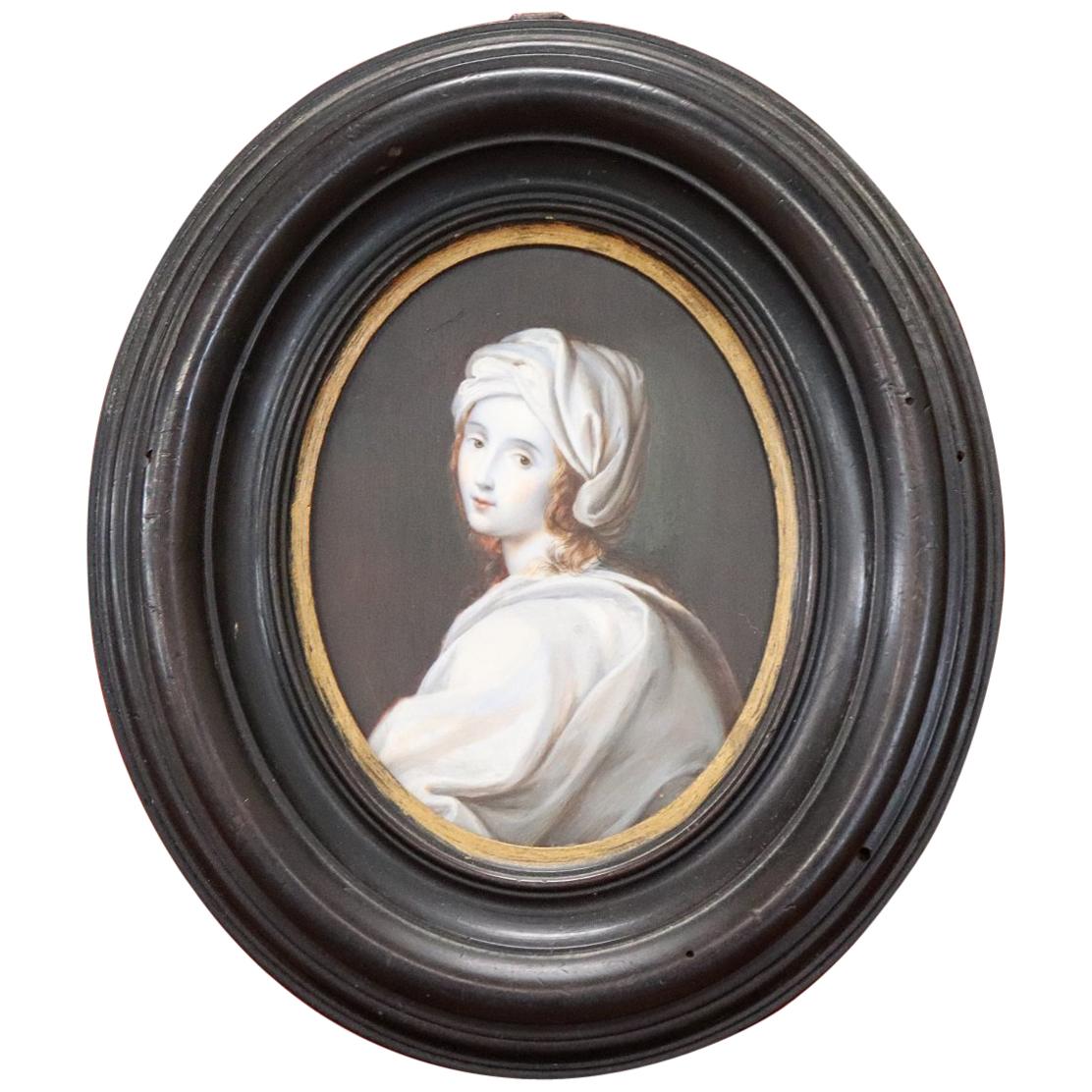19th Century Portrait of a Young Girl in Miniature Painted on Ivory