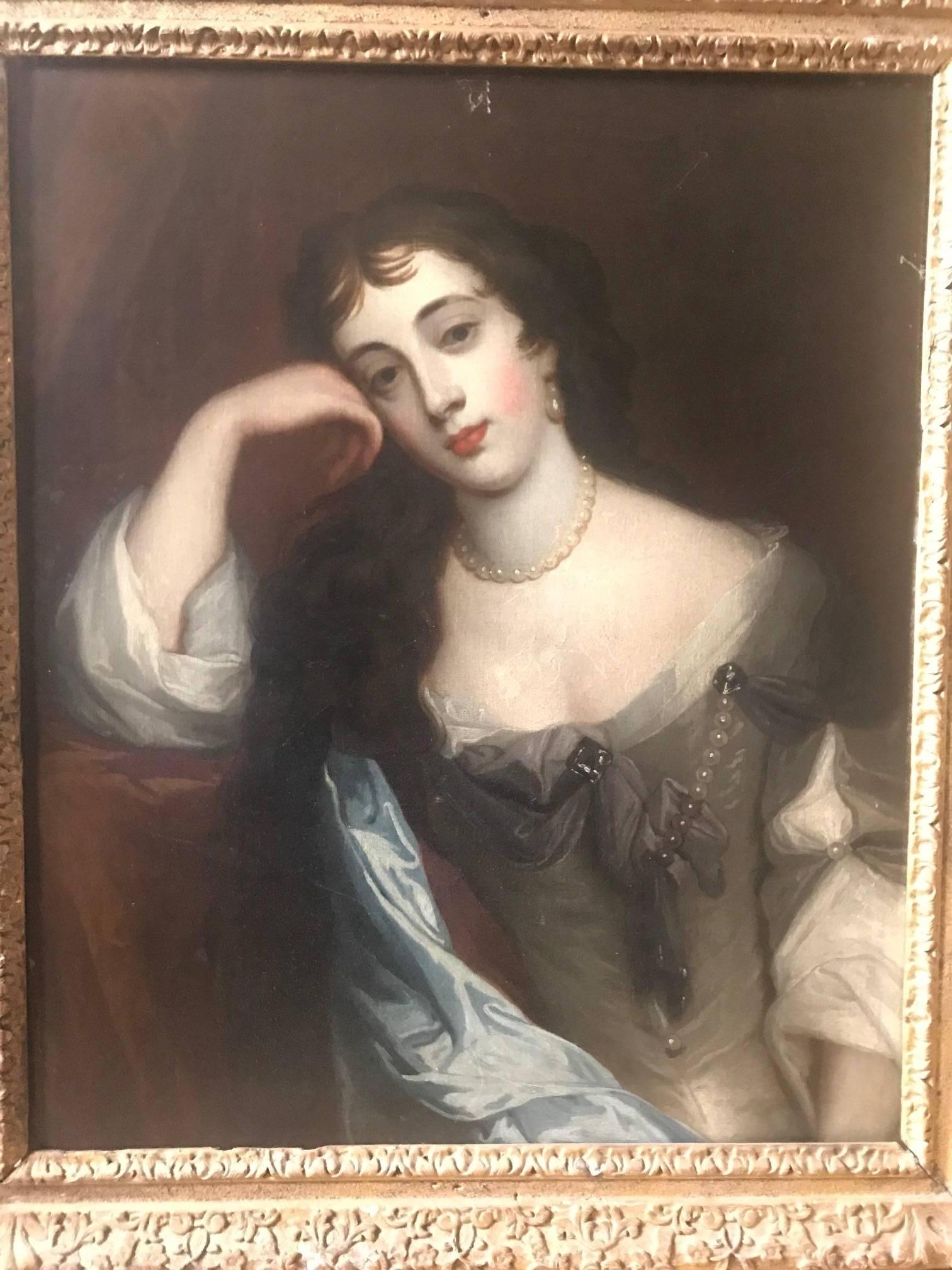 Hand-Painted 19th Century Portrait of a Young Lady from the School of Peter Lely