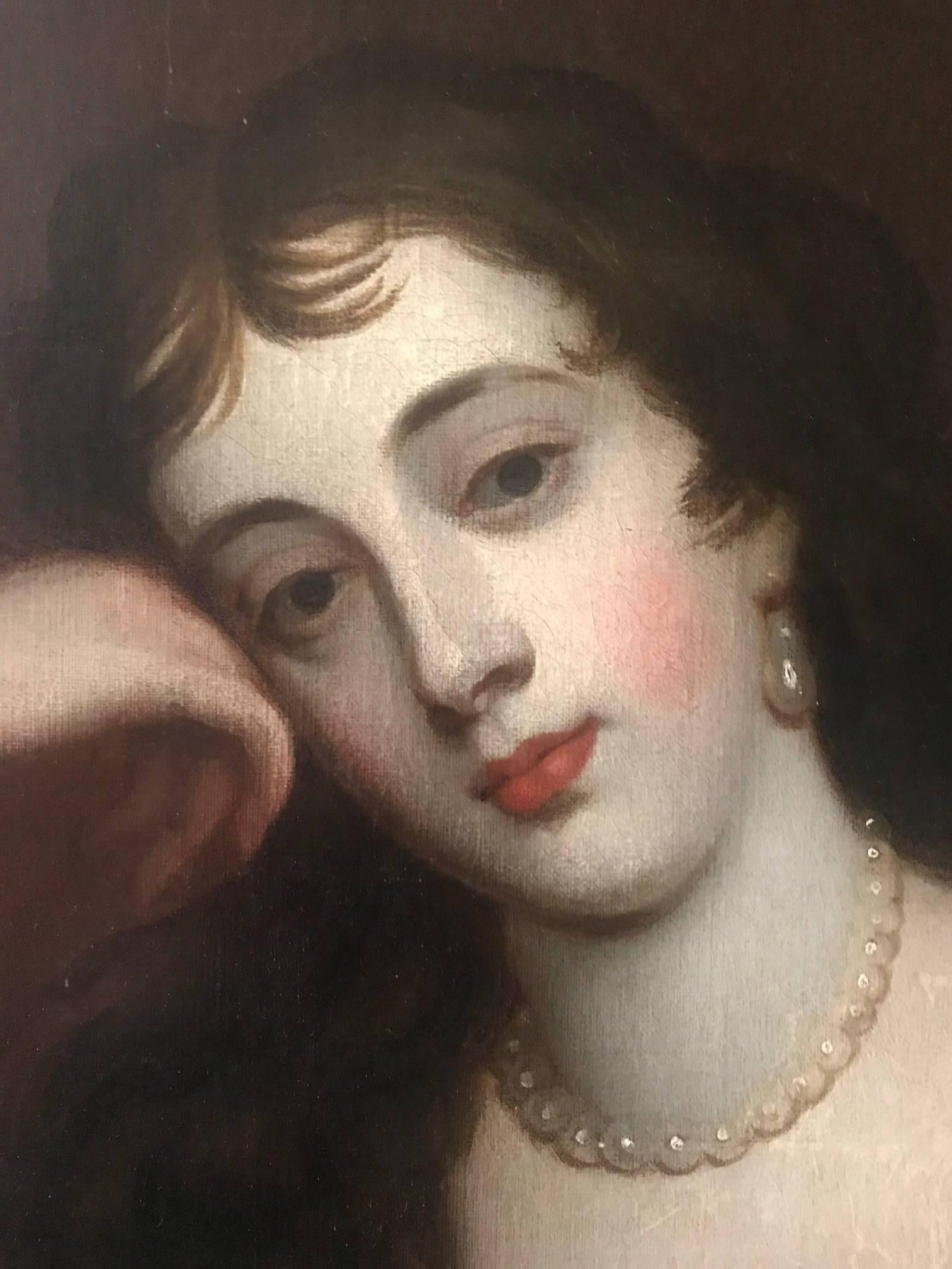 19th Century Portrait of a Young Lady from the School of Peter Lely In Fair Condition In London, GB