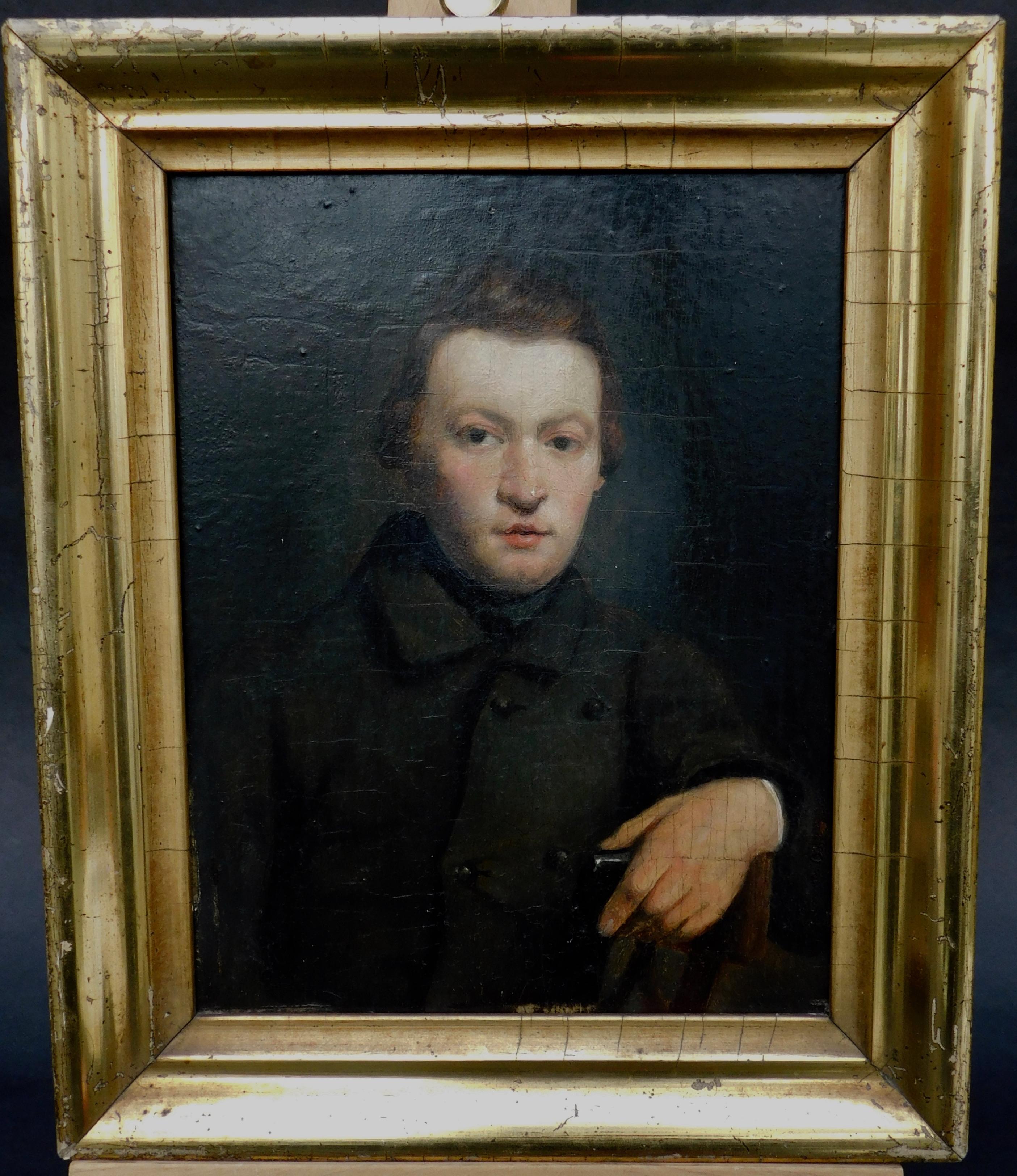 An elegant painting of a young gentleman circa 1860. Oil on oakwood panel in the original giltwood frame.