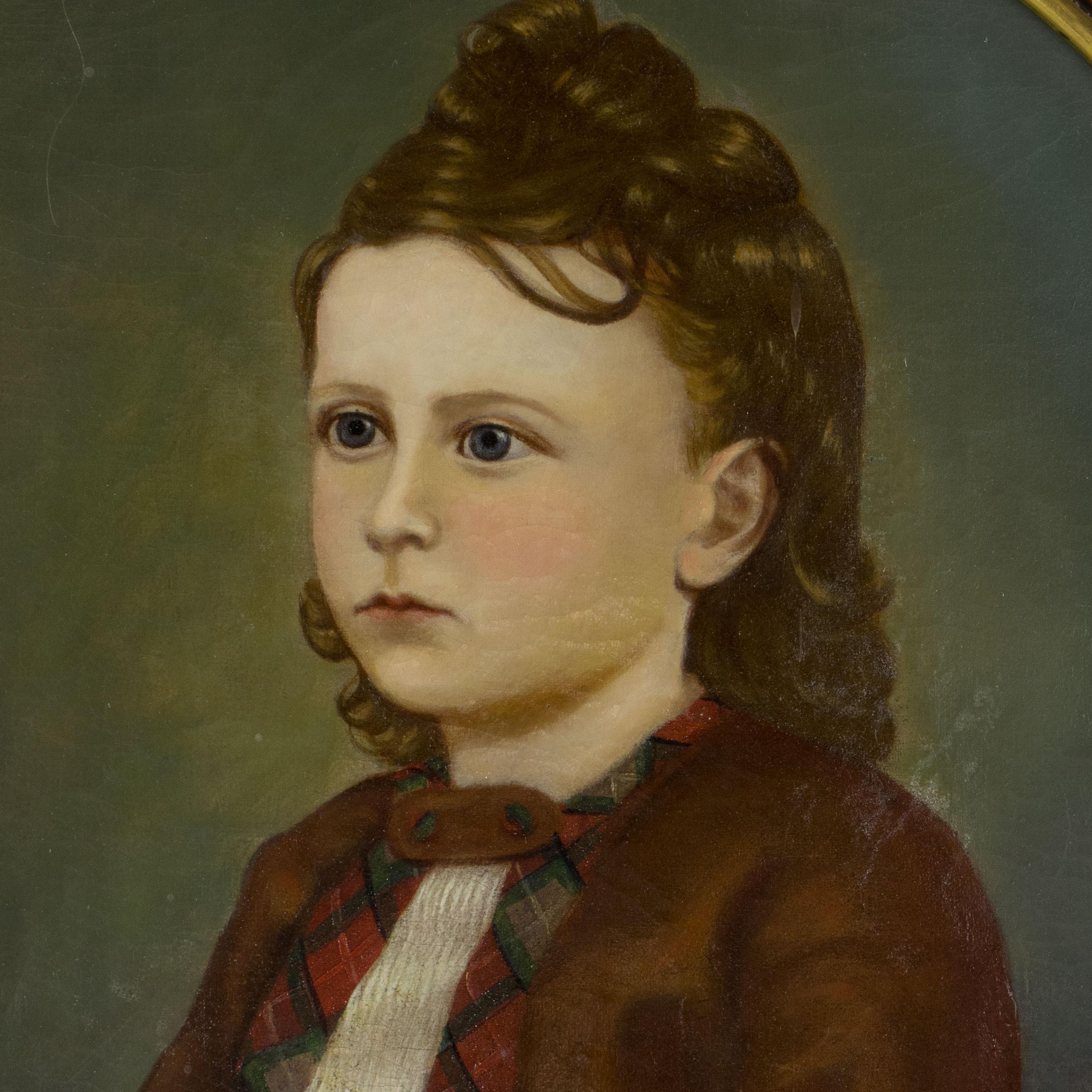 American 19th Century Portrait of a Youth Original Oil Painting