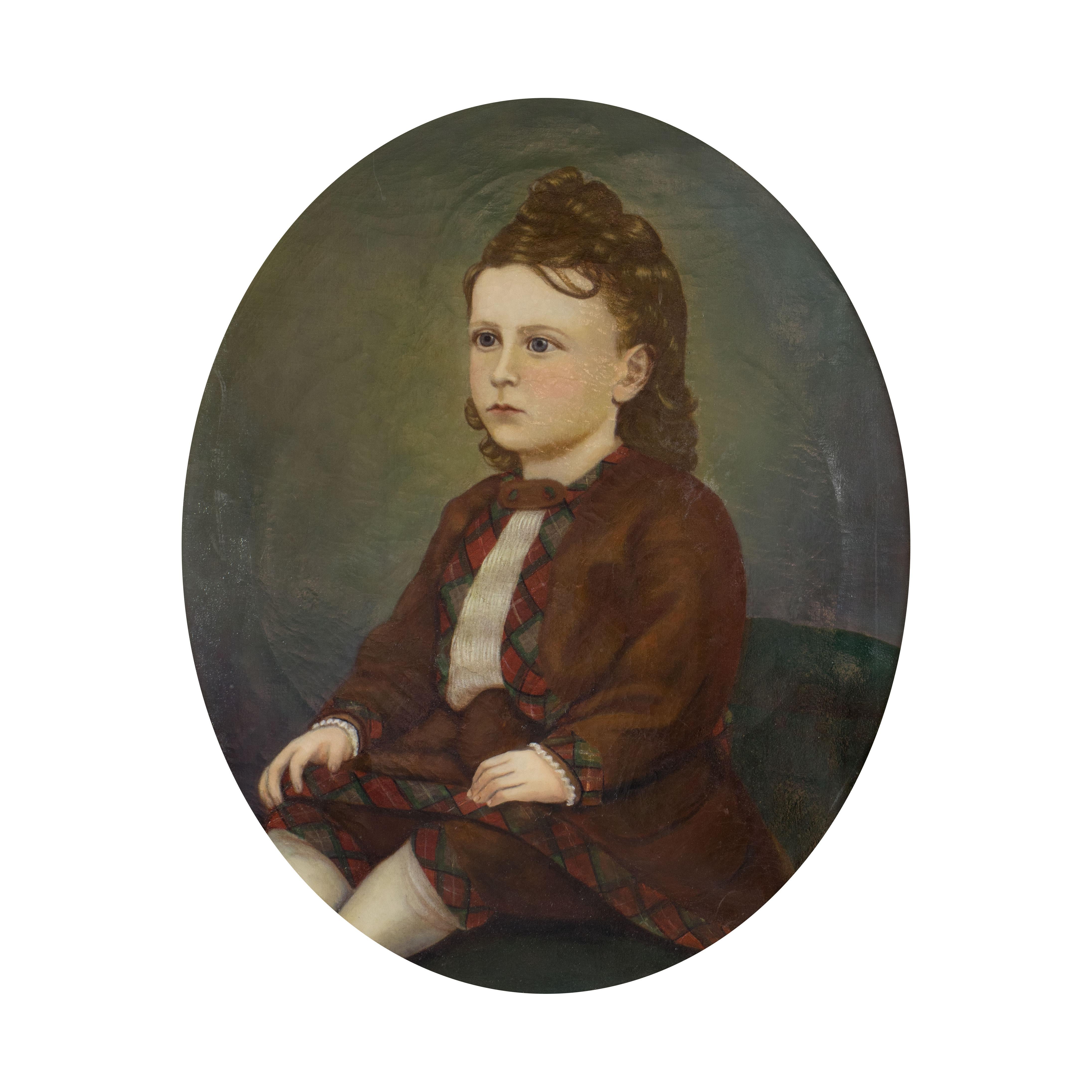 Hand-Painted 19th Century Portrait of a Youth Original Oil Painting