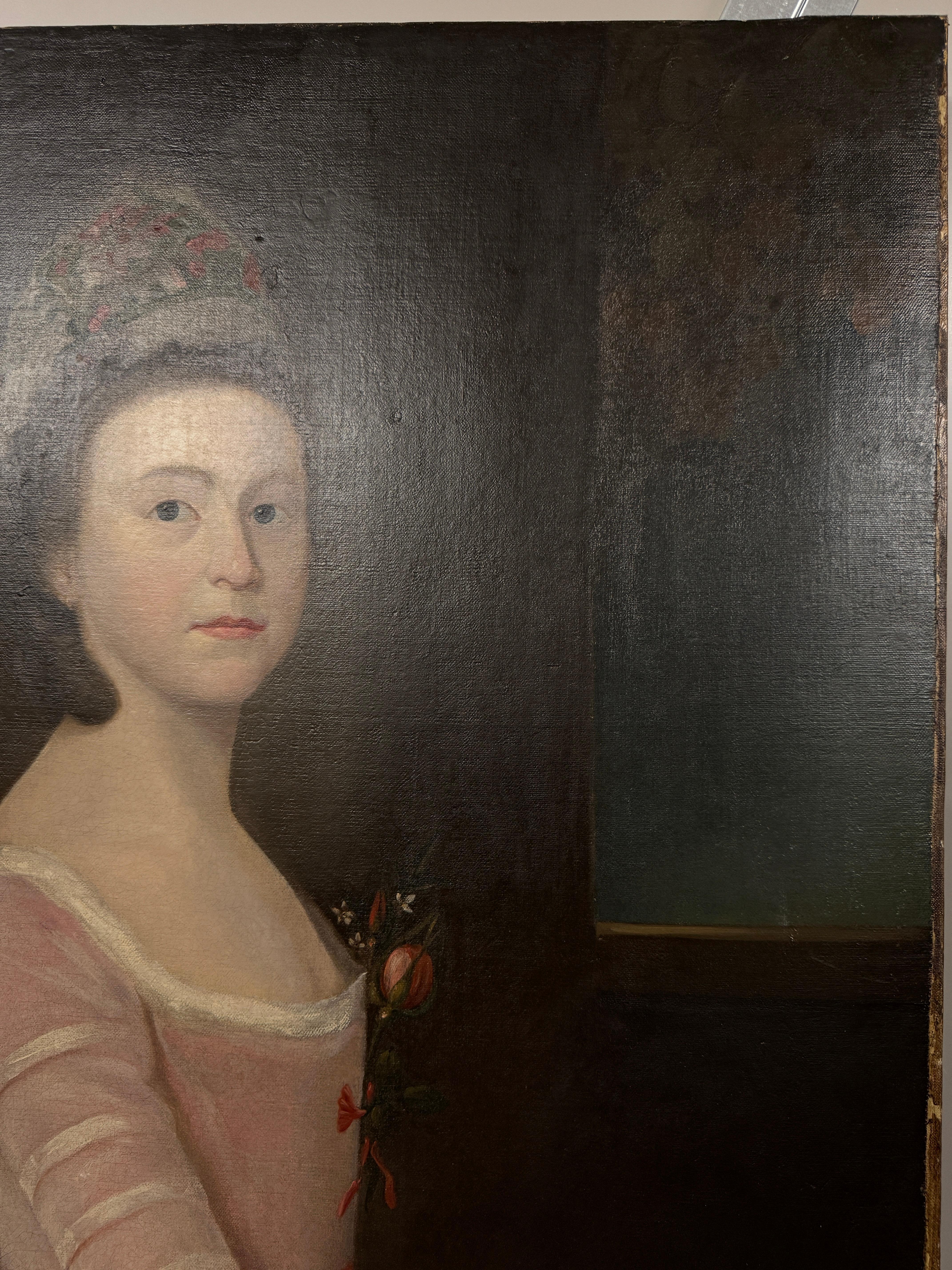Canvas 19th Century Portrait of Girl in Pink Dress , Danish School