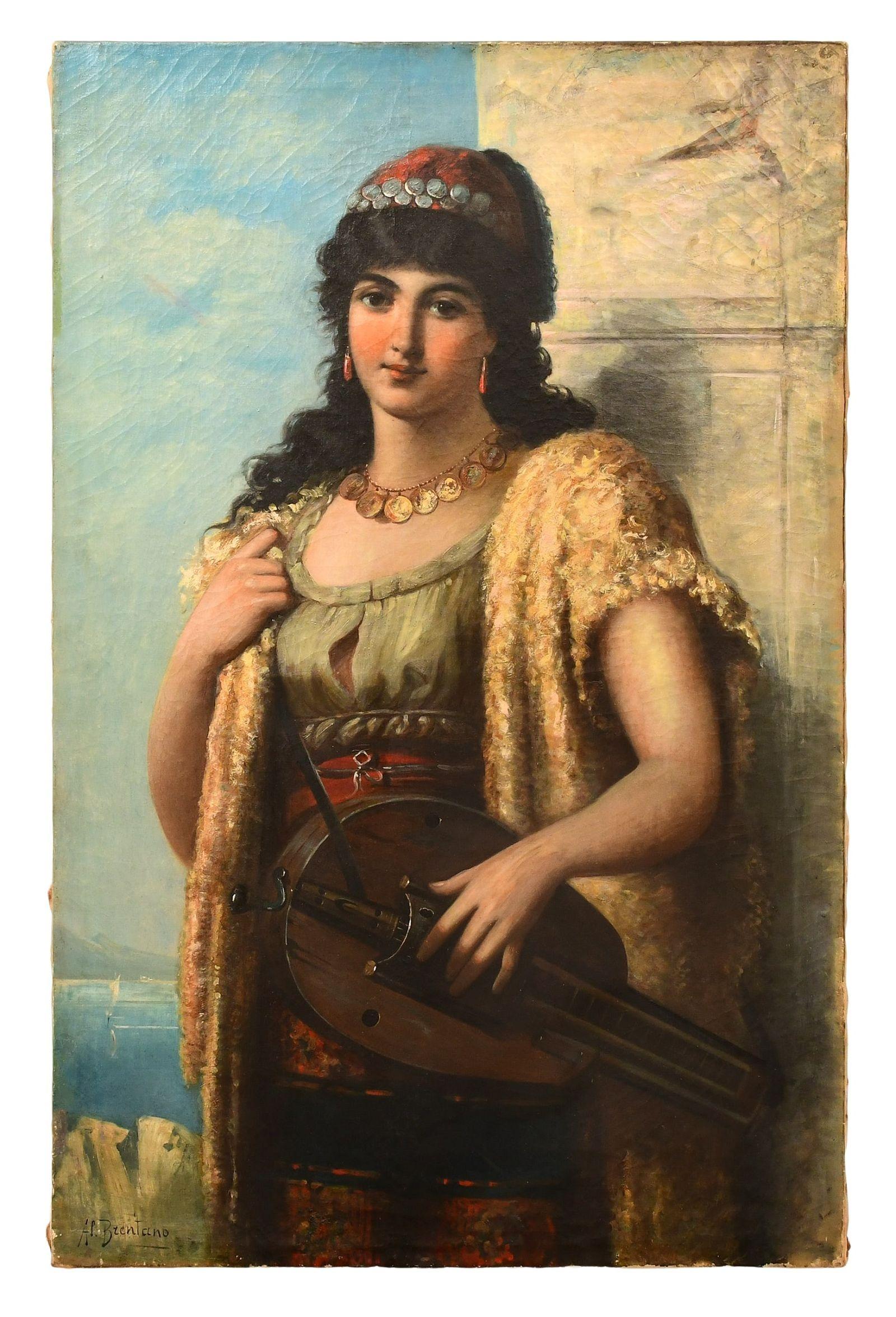 Tela Ritratto di donna zingara del XIX secolo di Anton Brentano (1840-1888)