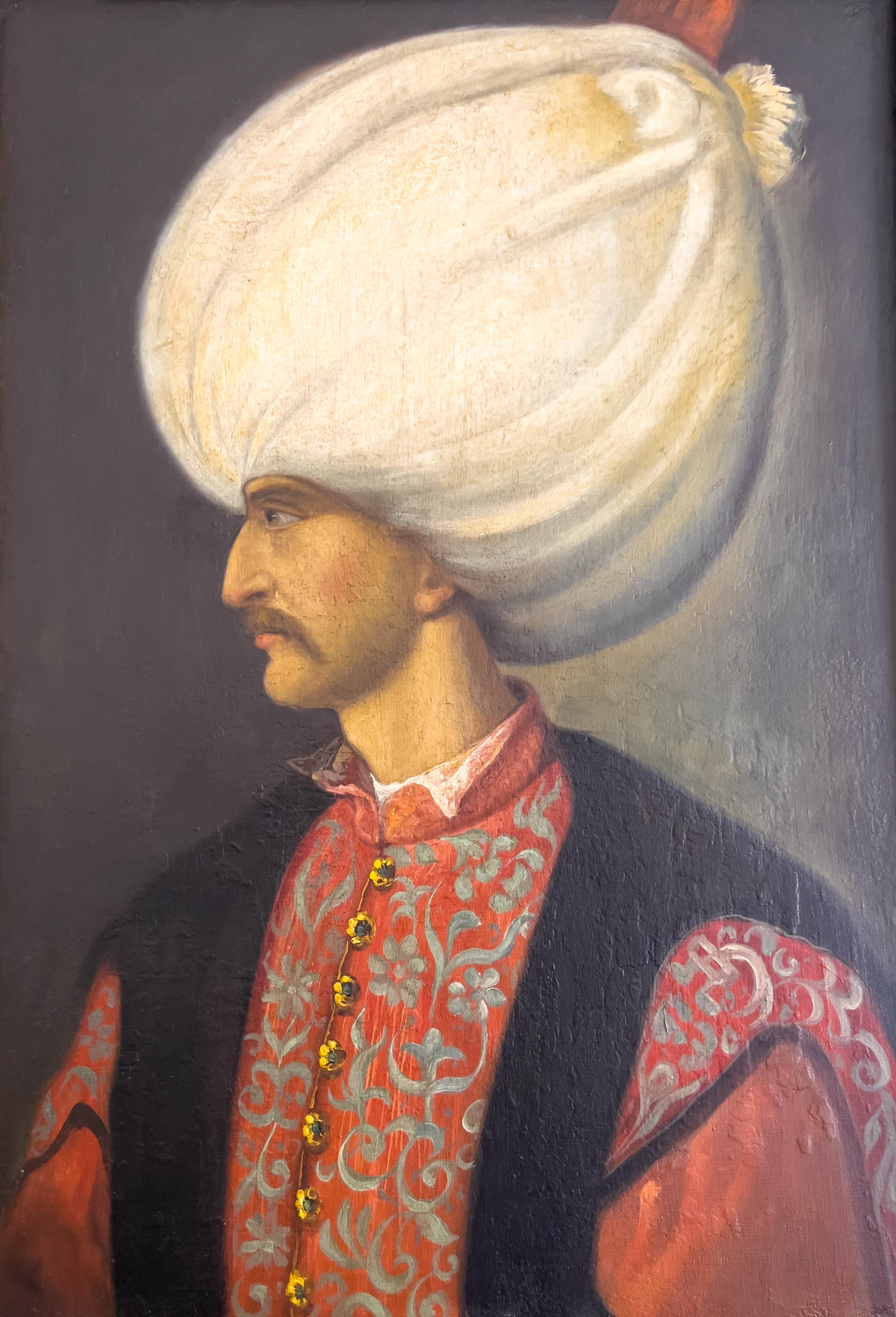 A fine 19th century oil on canvas portrait depicts Suleyman 
