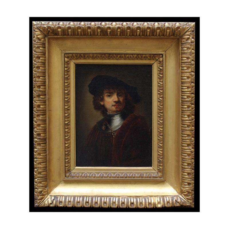 Italian 19th Century Portrait of Tiziano and Rembrandt Couple of Paintings Oil on Canvas For Sale