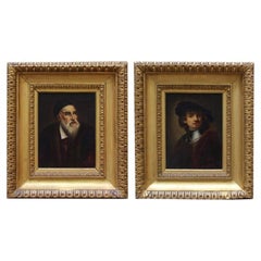 19th Century Portrait of Tiziano and Rembrandt Couple of Paintings Oil on Canvas