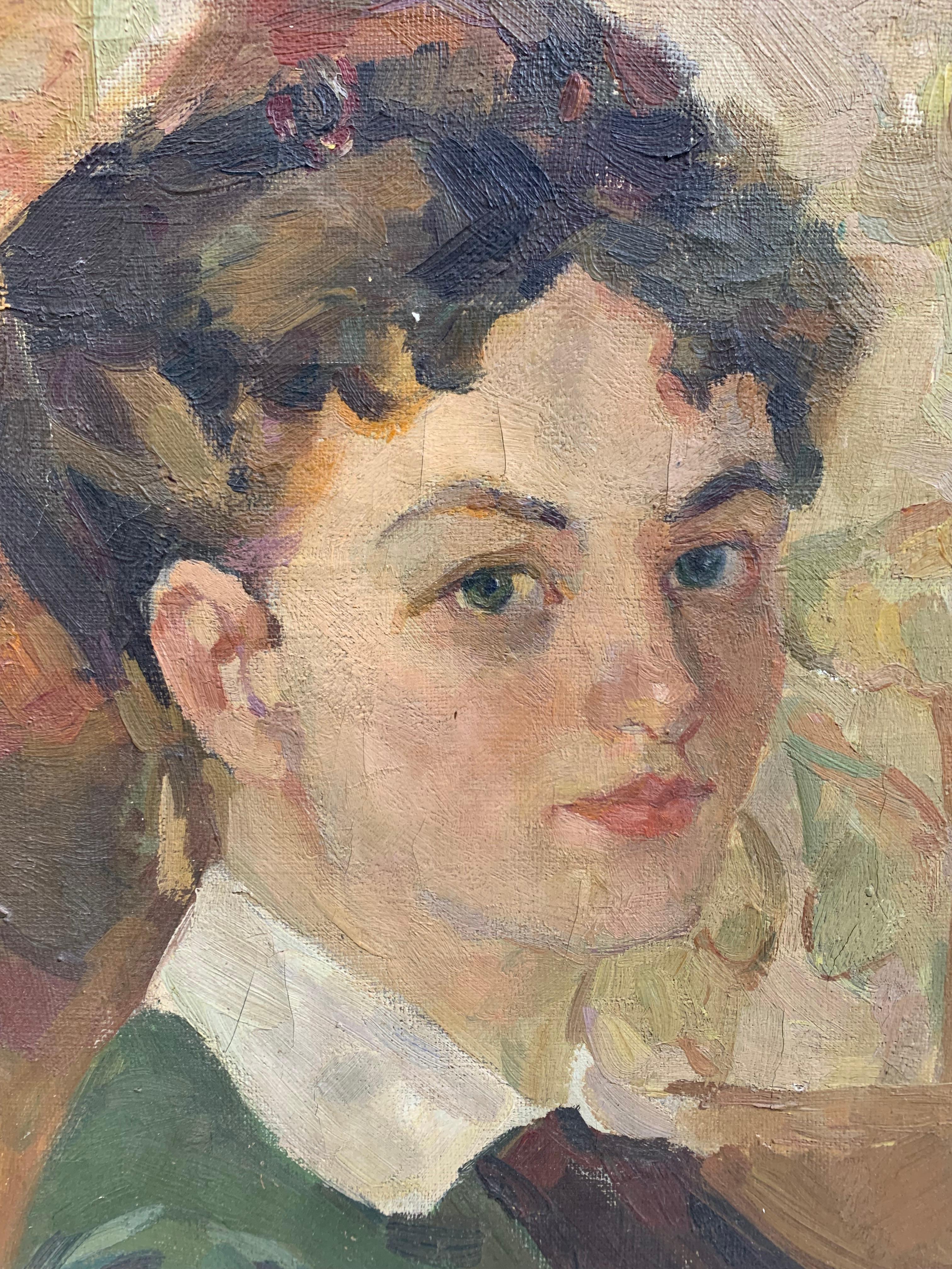 Stucco 19th Century Portrait / Oil on Canvas For Sale