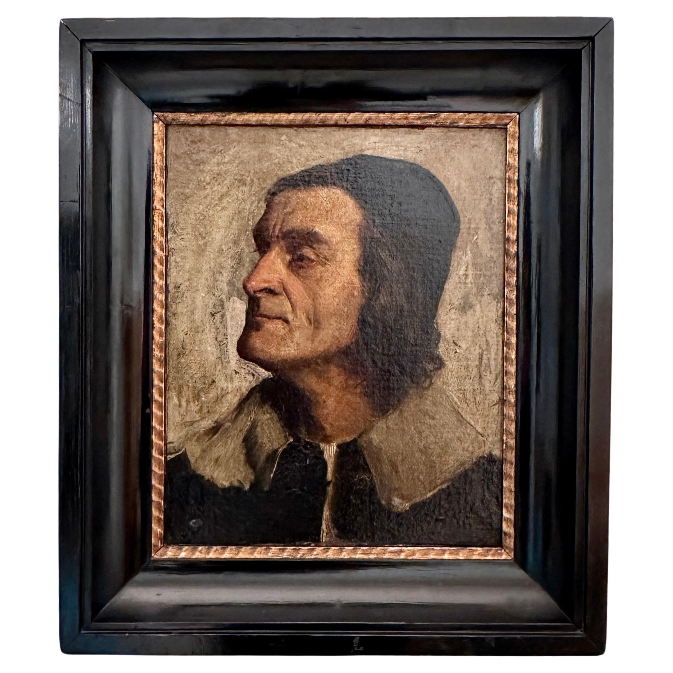 19th Century Portrait Oil Painting of Giuliano de Medici in a Black Frame, 1885 For Sale