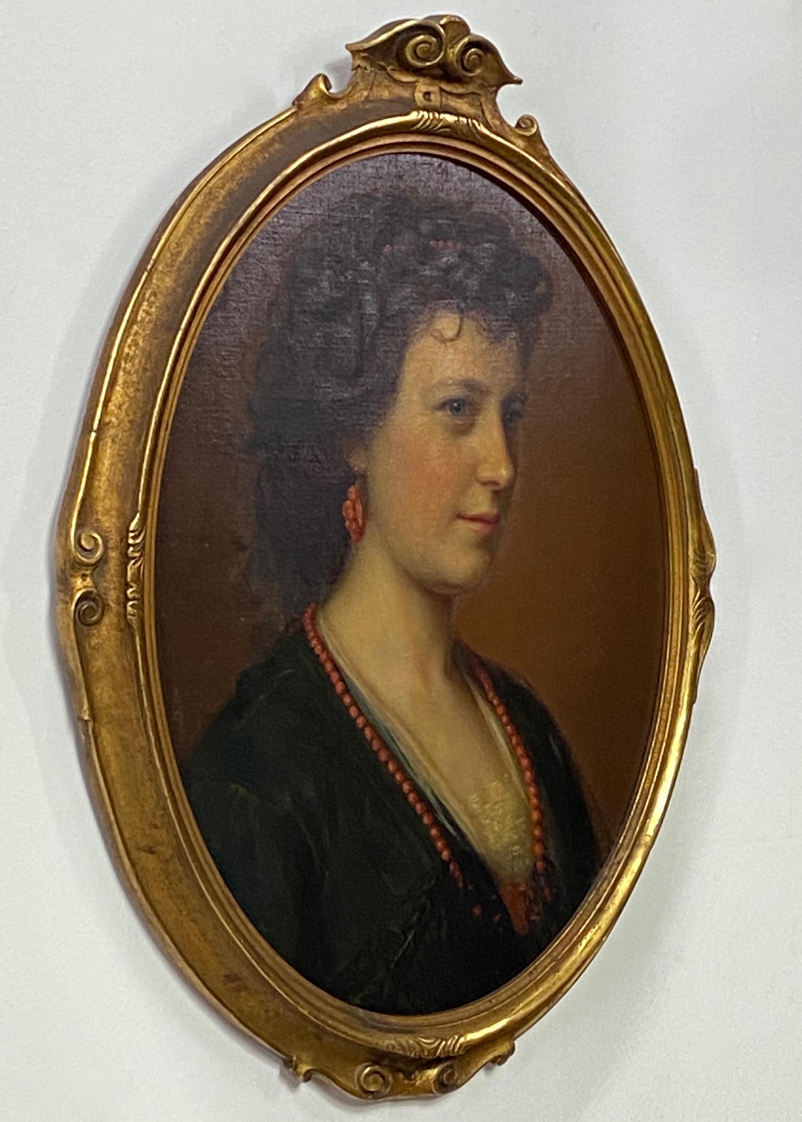 Gilt 19th Century Portrait Painting of a Beautiful Young Woman, circa 1860