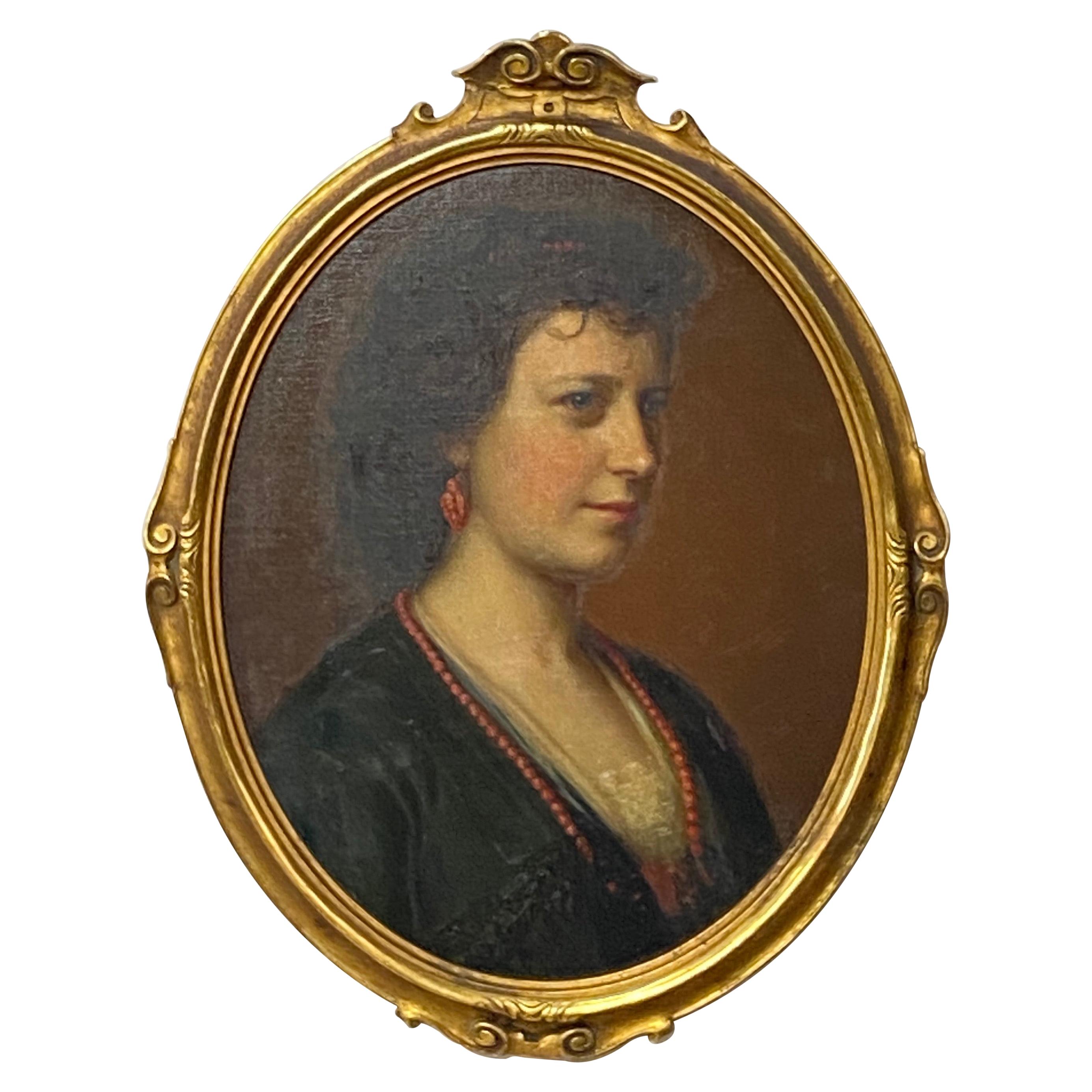 19th Century Portrait Painting of a Beautiful Young Woman, circa 1860