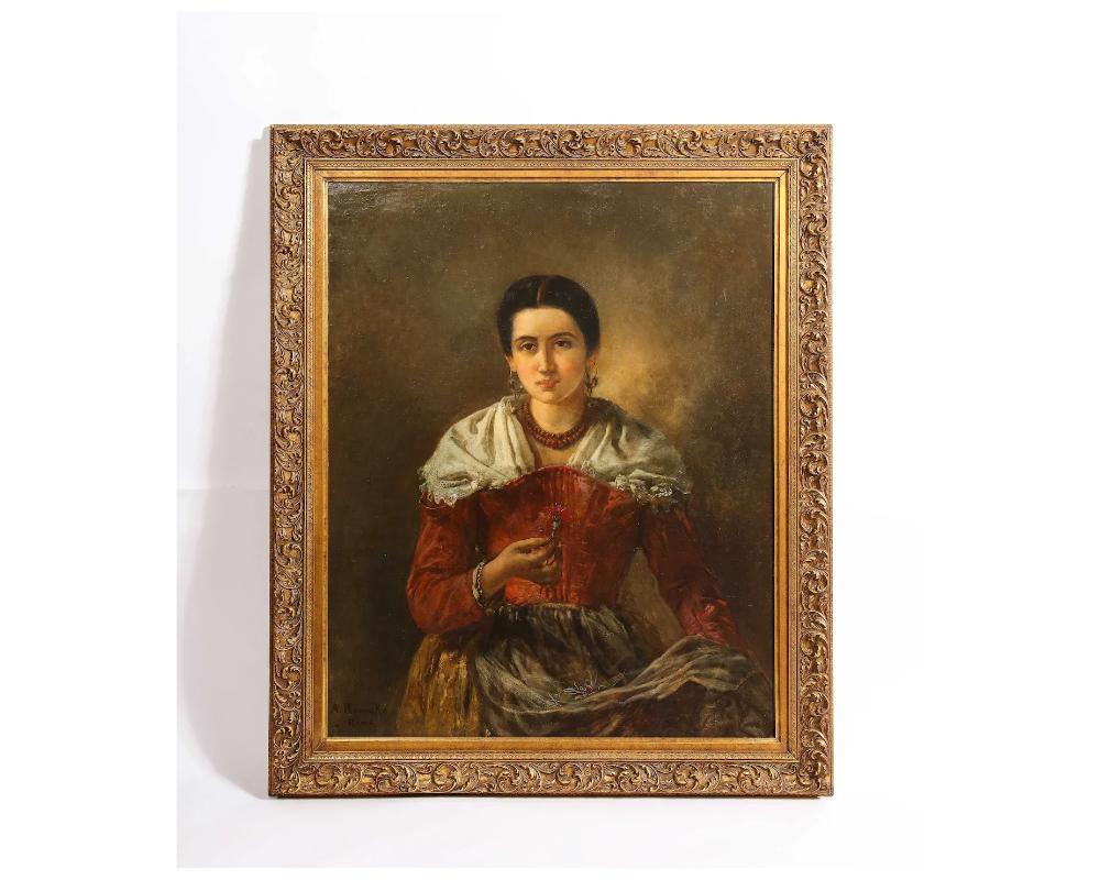 19th century Portrait painting of a women by Anton Romako (Austrian, 1832-1889)

In good Condition Ready to hang please see photos

Size is approximately 37 inches by 44 inches size of frame. Size of work is approximately 30 inches by 37
