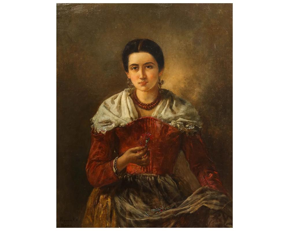 Autrichien Peinture de portrait d'une femme par Anton Romako du 19ème siècle en vente