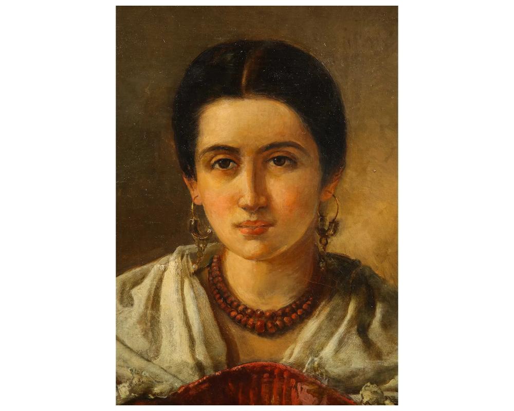 Peinture de portrait d'une femme par Anton Romako du 19ème siècle Bon état - En vente à New York, NY