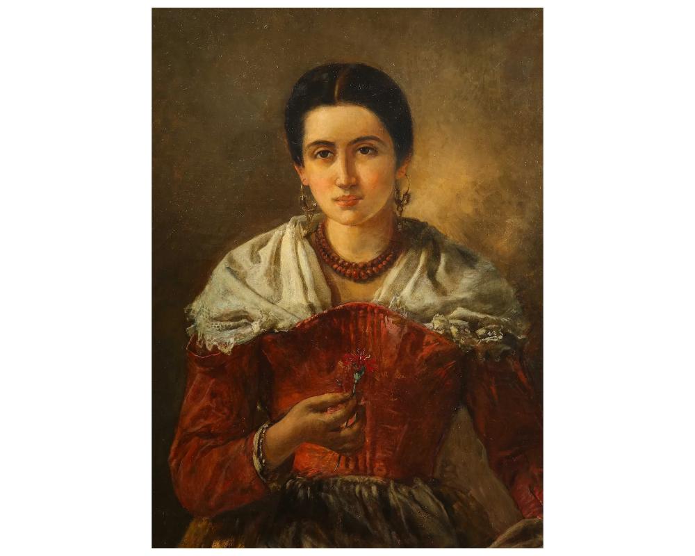 XIXe siècle Peinture de portrait d'une femme par Anton Romako du 19ème siècle en vente