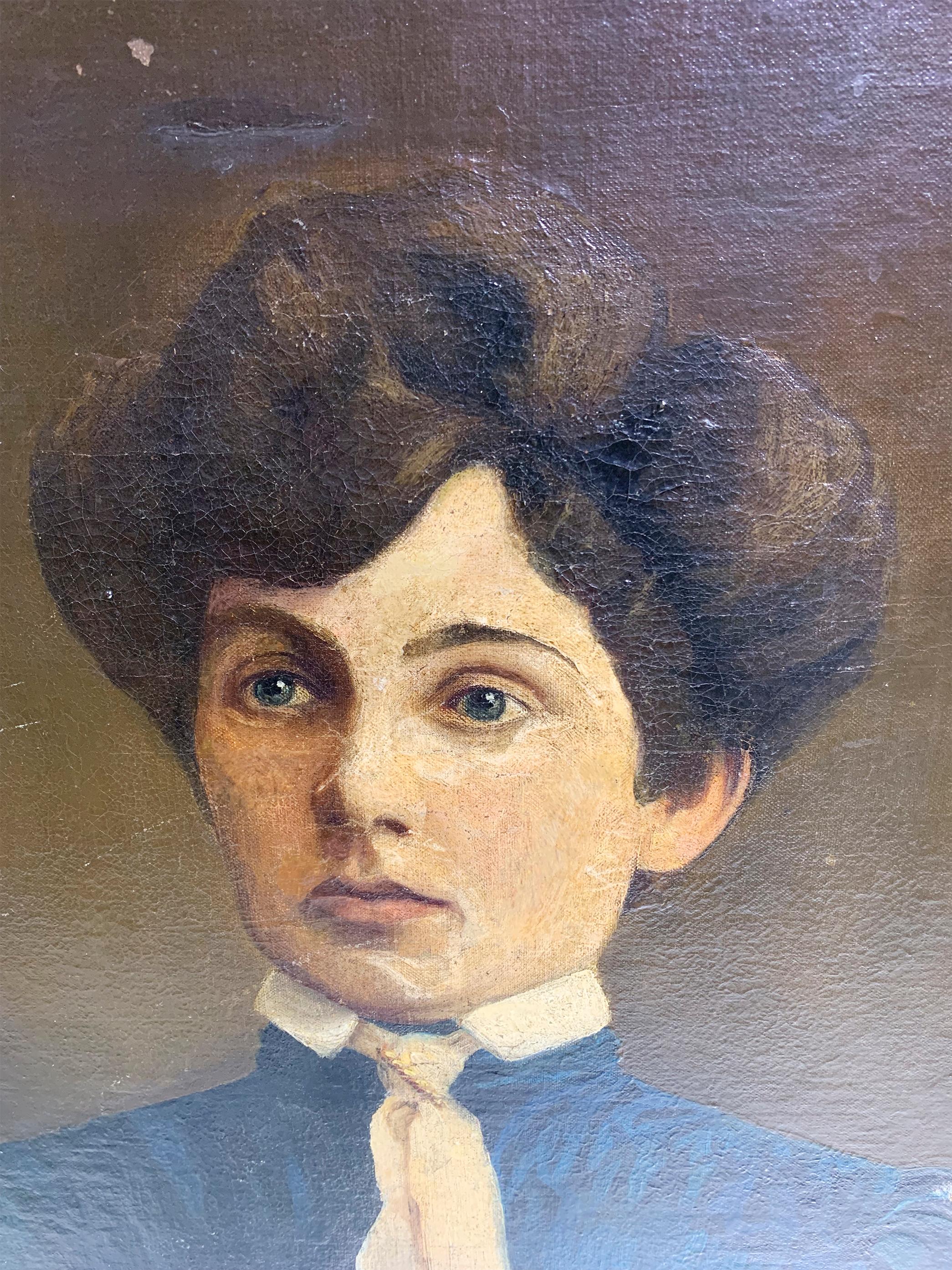Français Portrait encadré en bois du 19ème siècle / Huile sur toile en vente