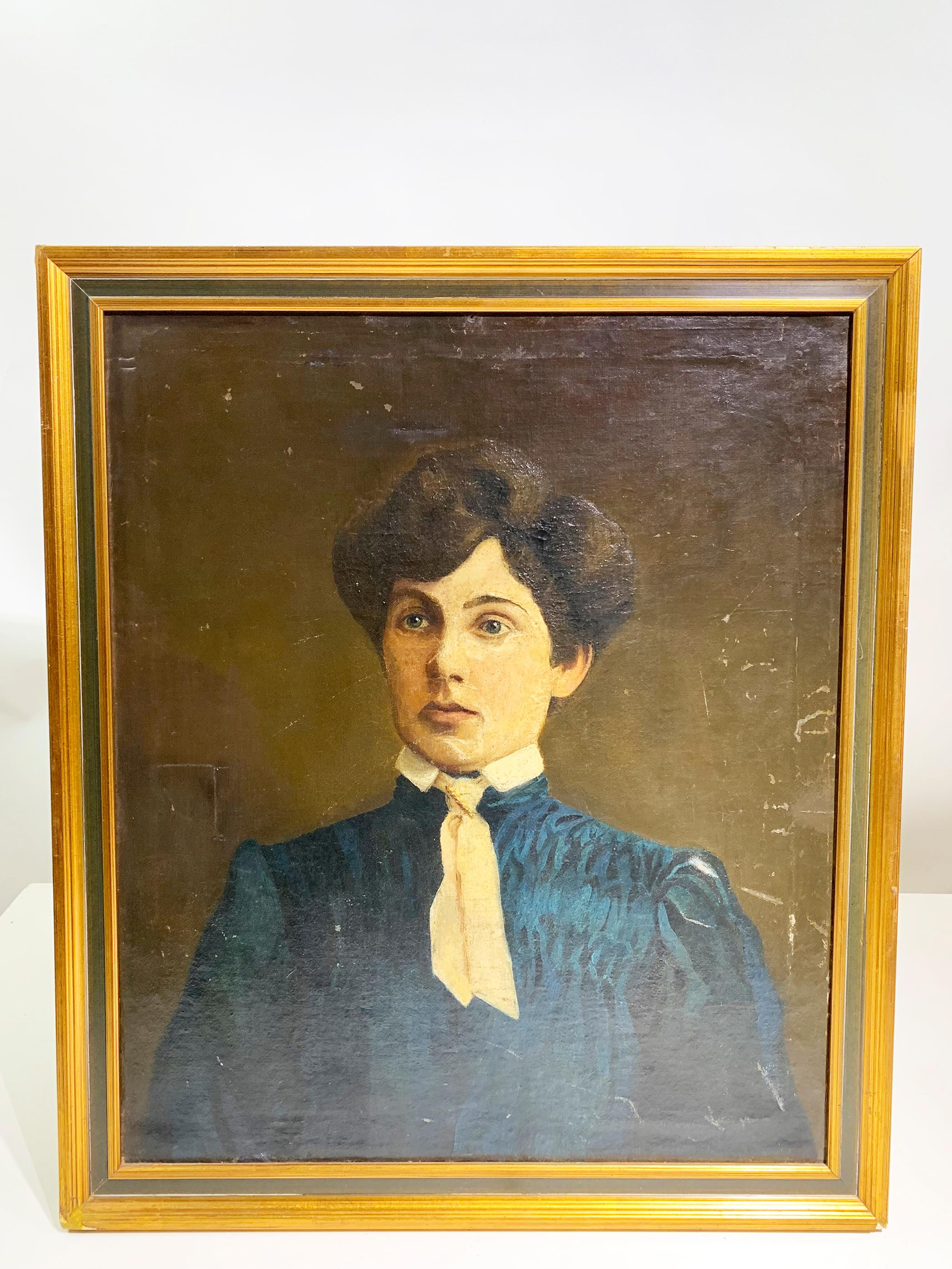 Francese Ritratto del XIX secolo Dipinto con cornice in legno / Olio su tela in vendita