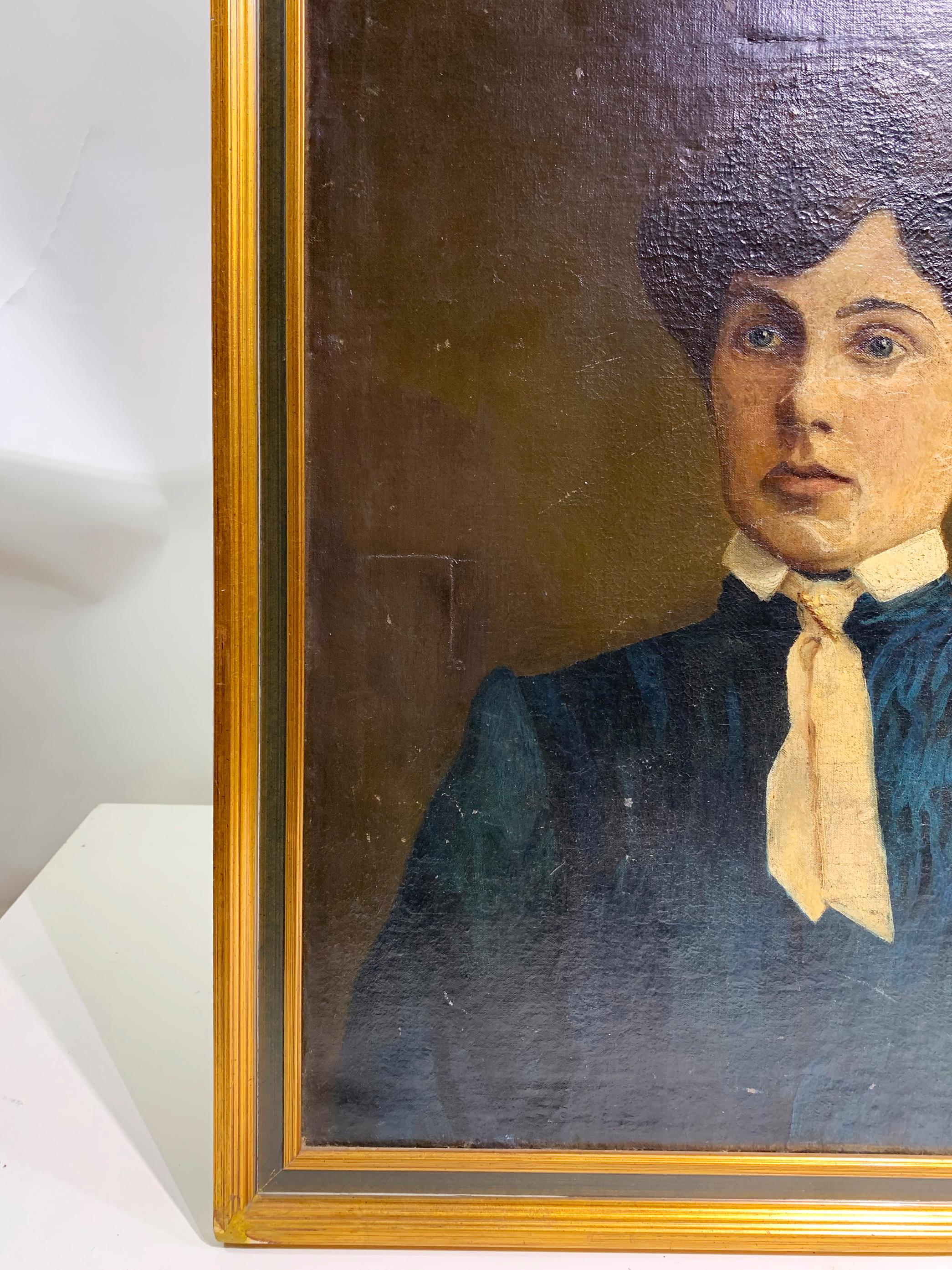 XIXe siècle Portrait encadré en bois du 19ème siècle / Huile sur toile en vente