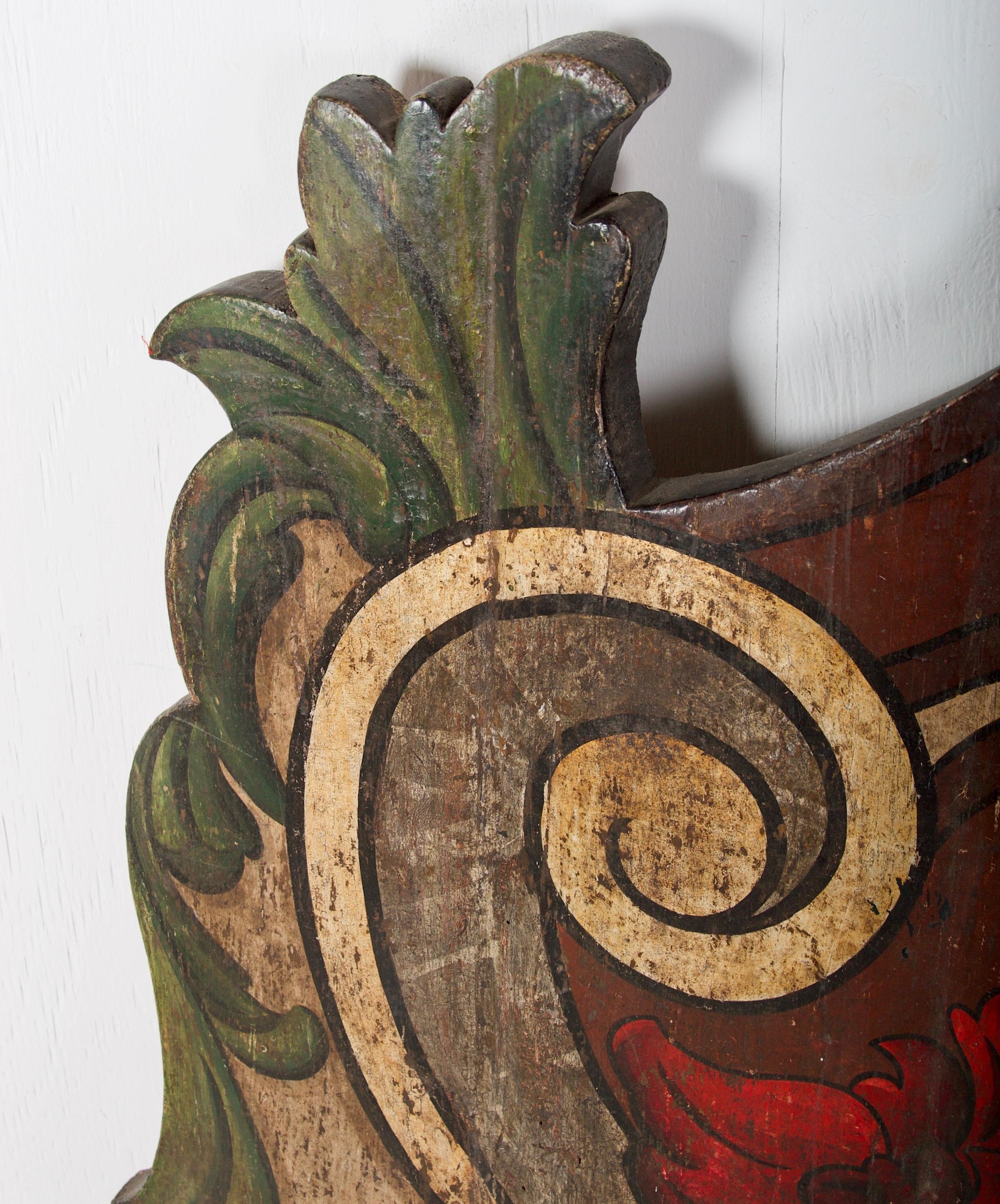 Carved 19th Century Portugese Polycromed Headboard For Sale