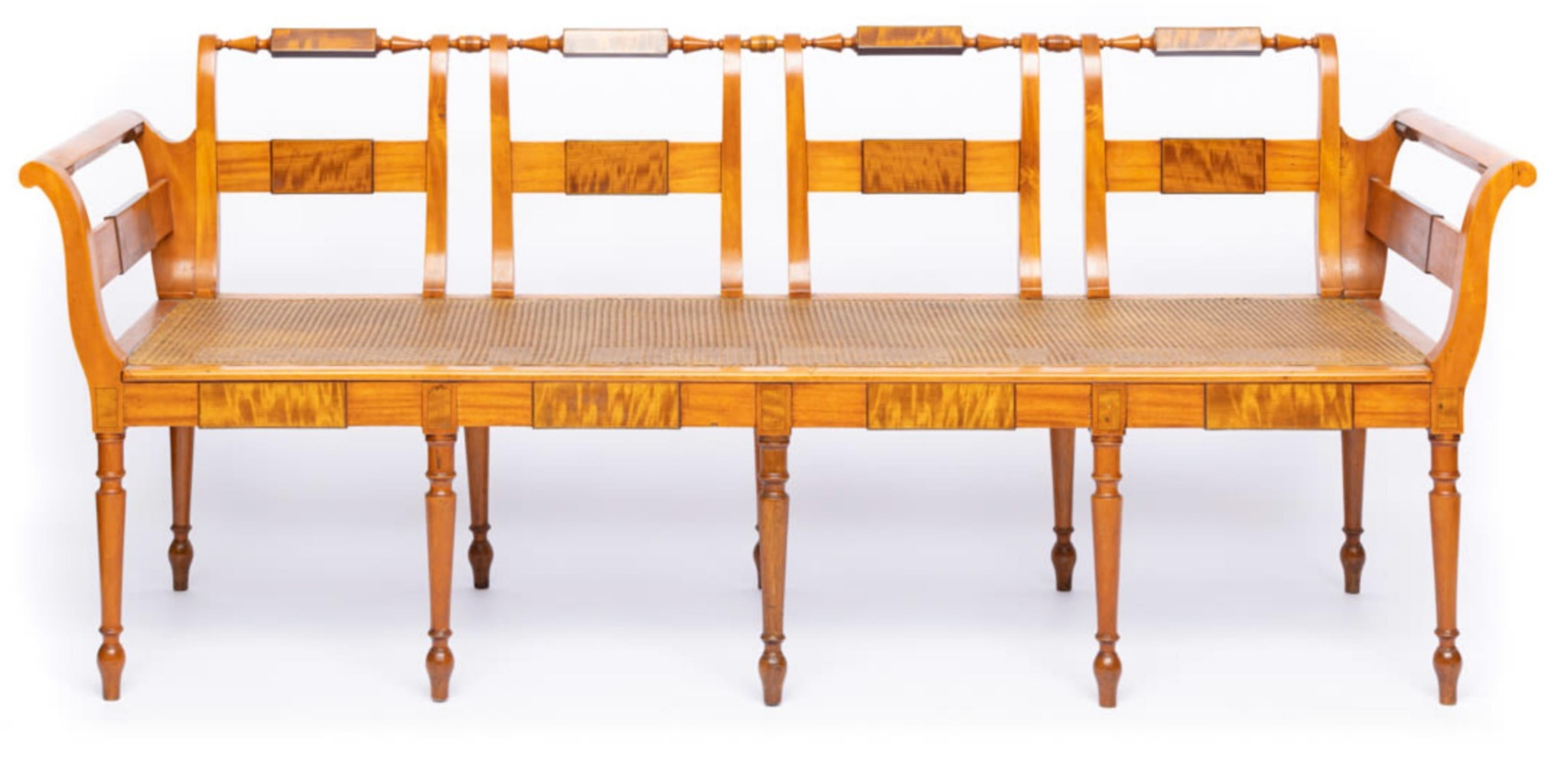 19th Century Portuguese Canape.
In satin wood and other woods, turned legs and elements, straw base.
Small defects.
Dim.: 84 x 200 x 63 cm.
Very good condition.