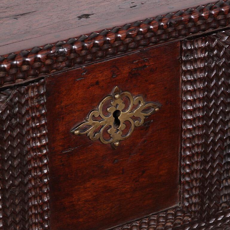 19th Century Portuguese Carved Hardwood Coffer Blanket Box In Good Condition In Vancouver, British Columbia