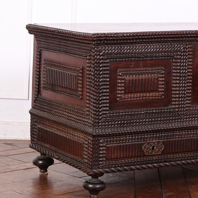 19th Century Portuguese Carved Hardwood Coffer Blanket Box 1