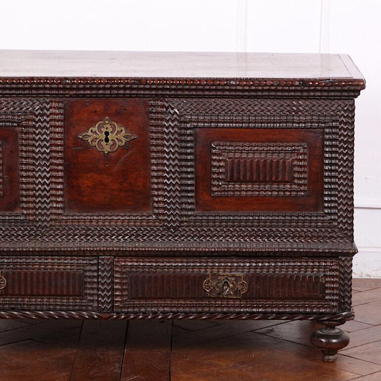 19th Century Portuguese Carved Hardwood Coffer Blanket Box 2