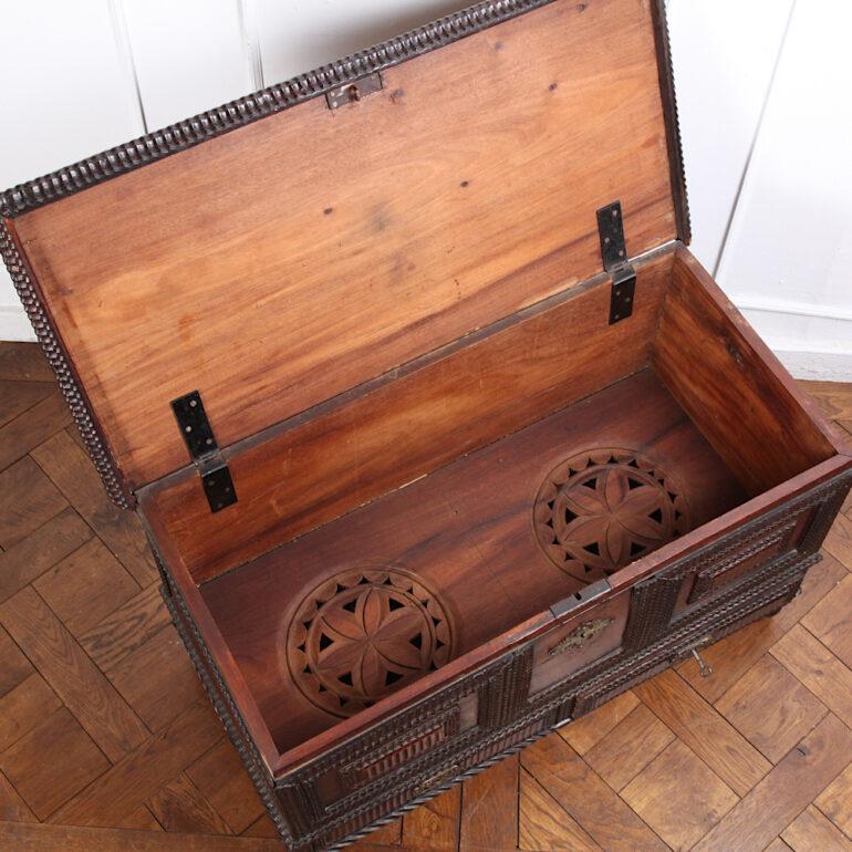 19th Century Portuguese Carved Hardwood Coffer Blanket Box 3