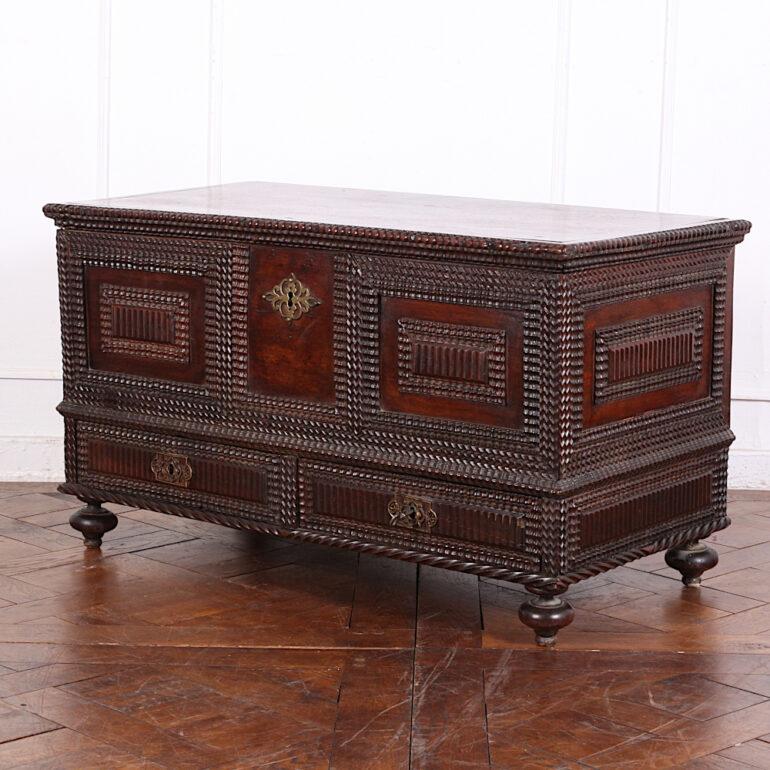 19th Century Portuguese Carved Hardwood Coffer Blanket Box 5