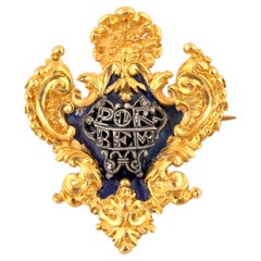 Antique 19th Century Portuguese 800 Gold Enamel Brooch by J. N. Cunha