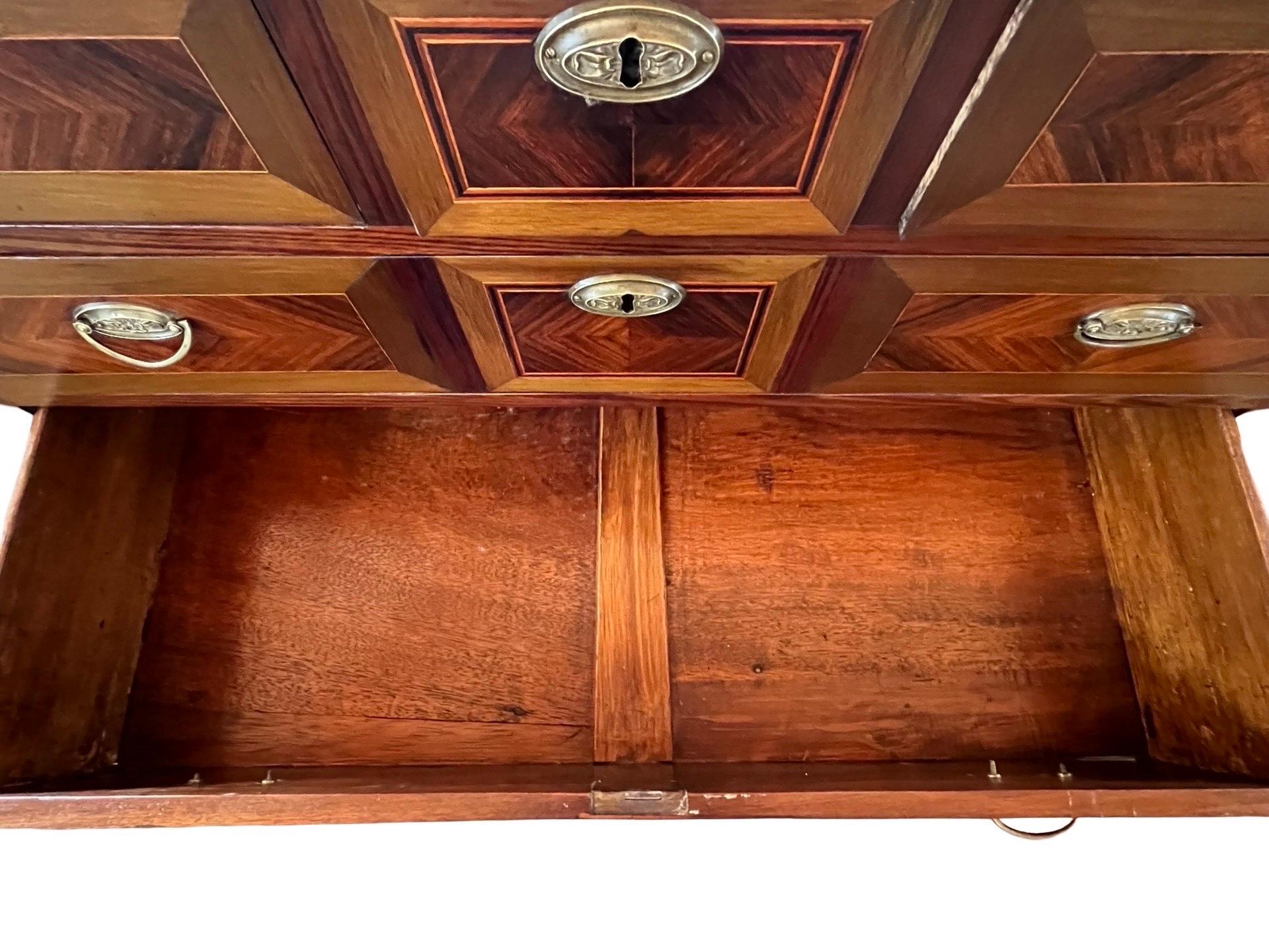Fruitwood 19th Century Portuguese Neoclassical Mahogany Commode With Inlay For Sale