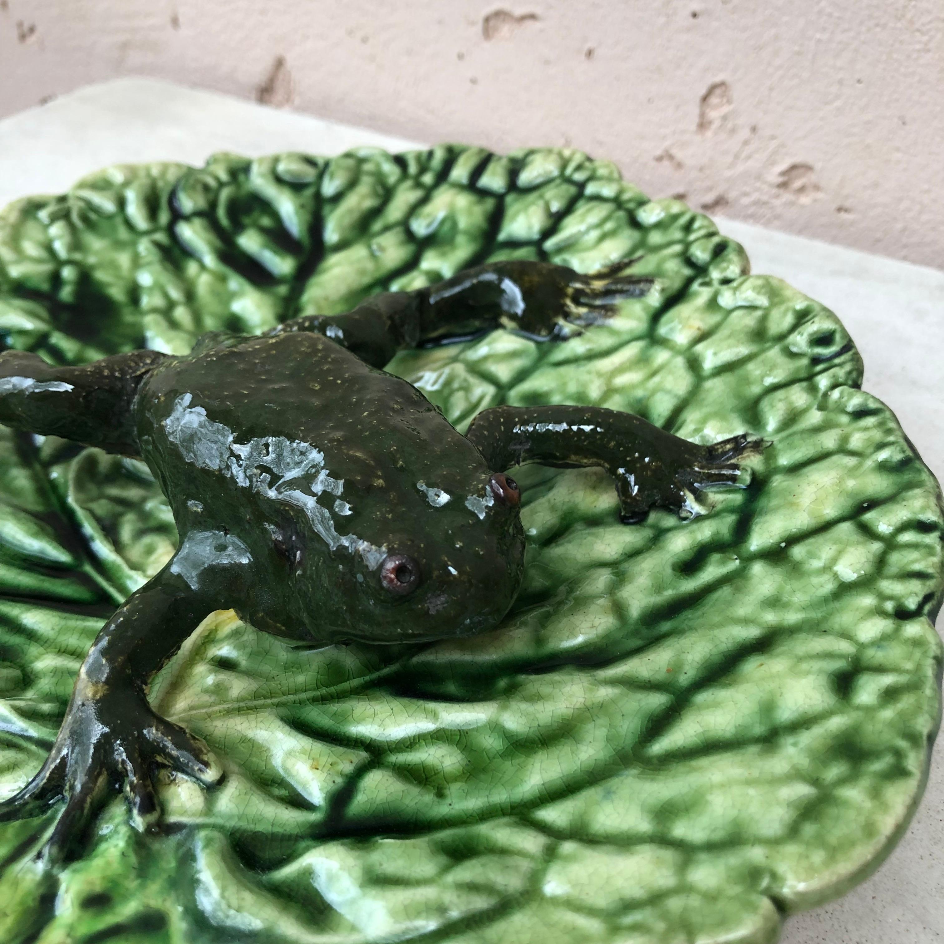 Ceramic 19th Century Portuguese Majolica Palissy Wall Platter with Frog