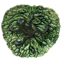 19th Century Portuguese Majolica Palissy Wall Platter with Frog
