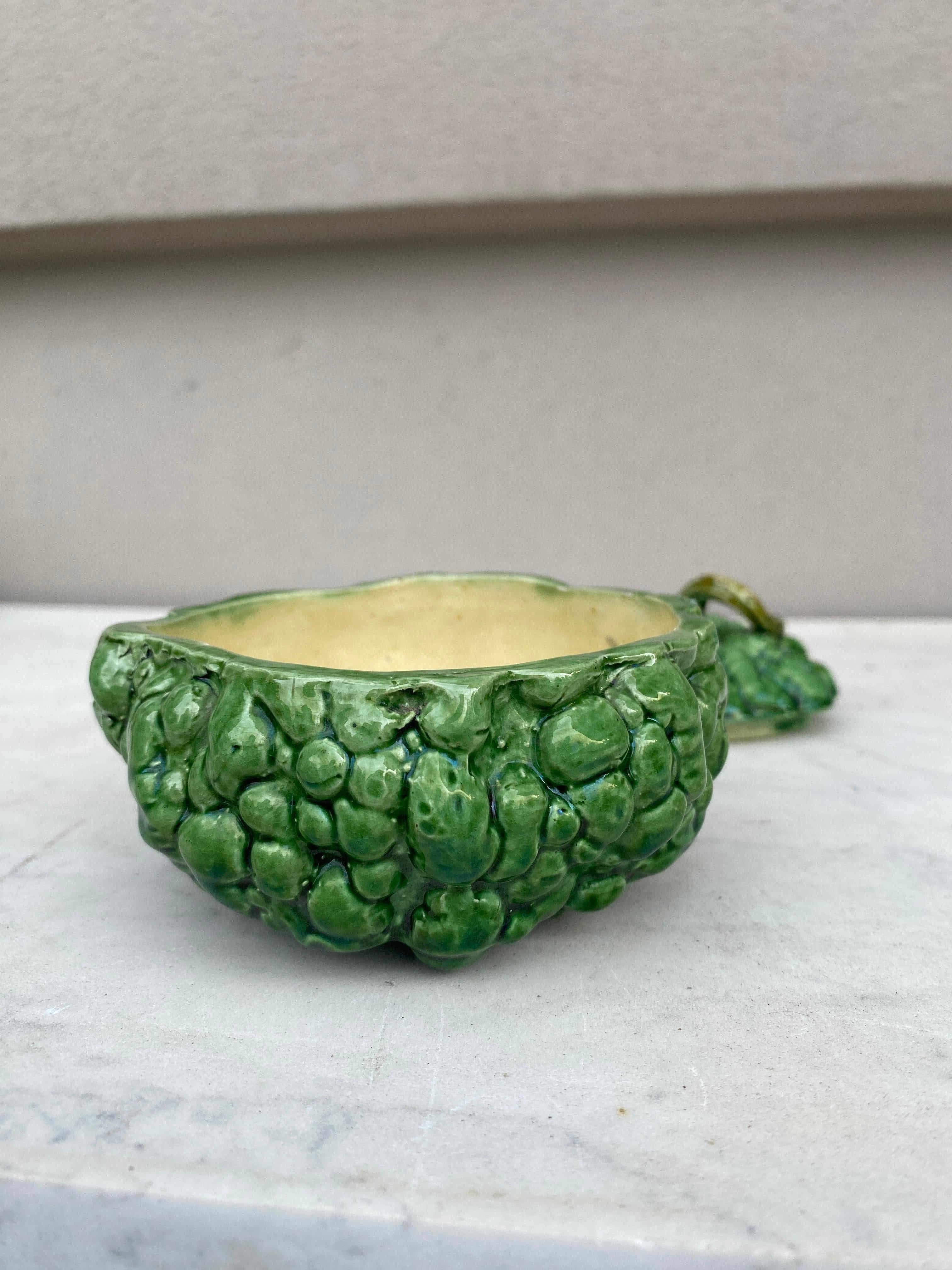 Late 19th Century 19th Century Portuguese Palissy Majolica Pumpkin Mustard Pot For Sale